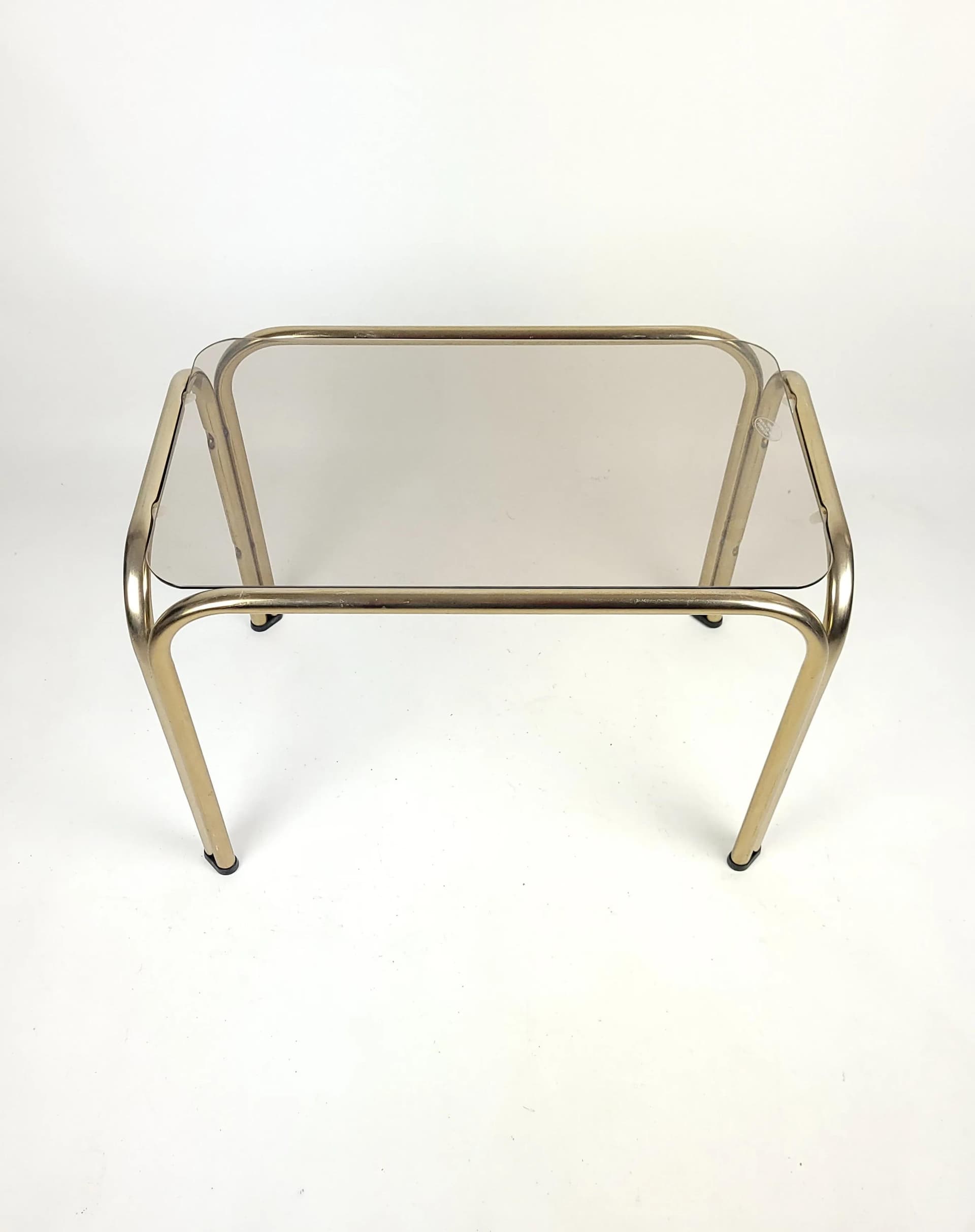 Stolik pomocniczy, szkło dymione, metal złoty, Holandia, lata 80. - 86052