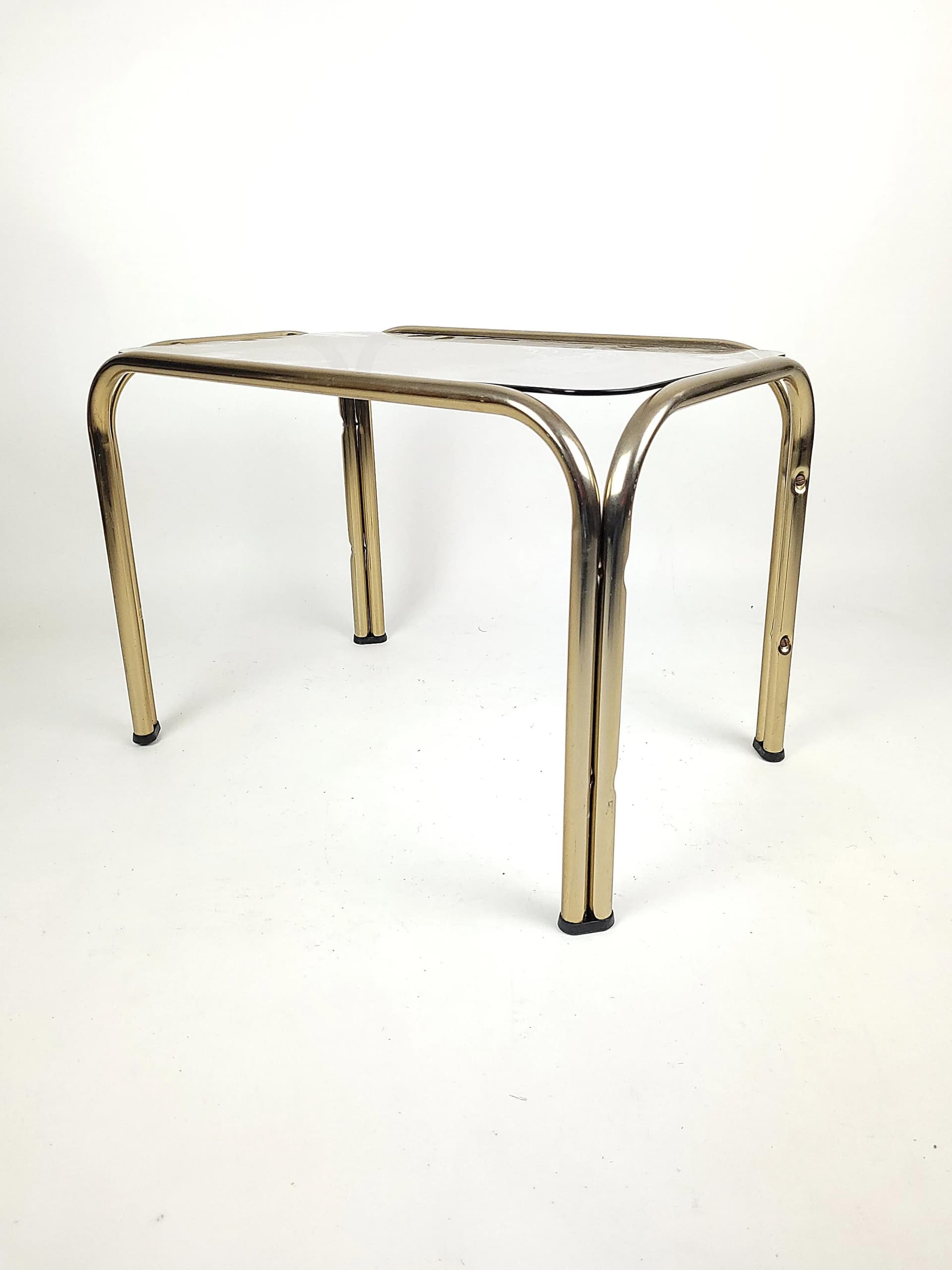 Stolik pomocniczy, szkło dymione, metal złoty, Holandia, lata 80. - 86046