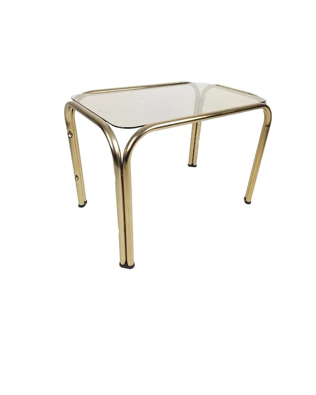 Stolik pomocniczy, szkło dymione, metal złoty, Holandia, lata 80. - WYMIARY