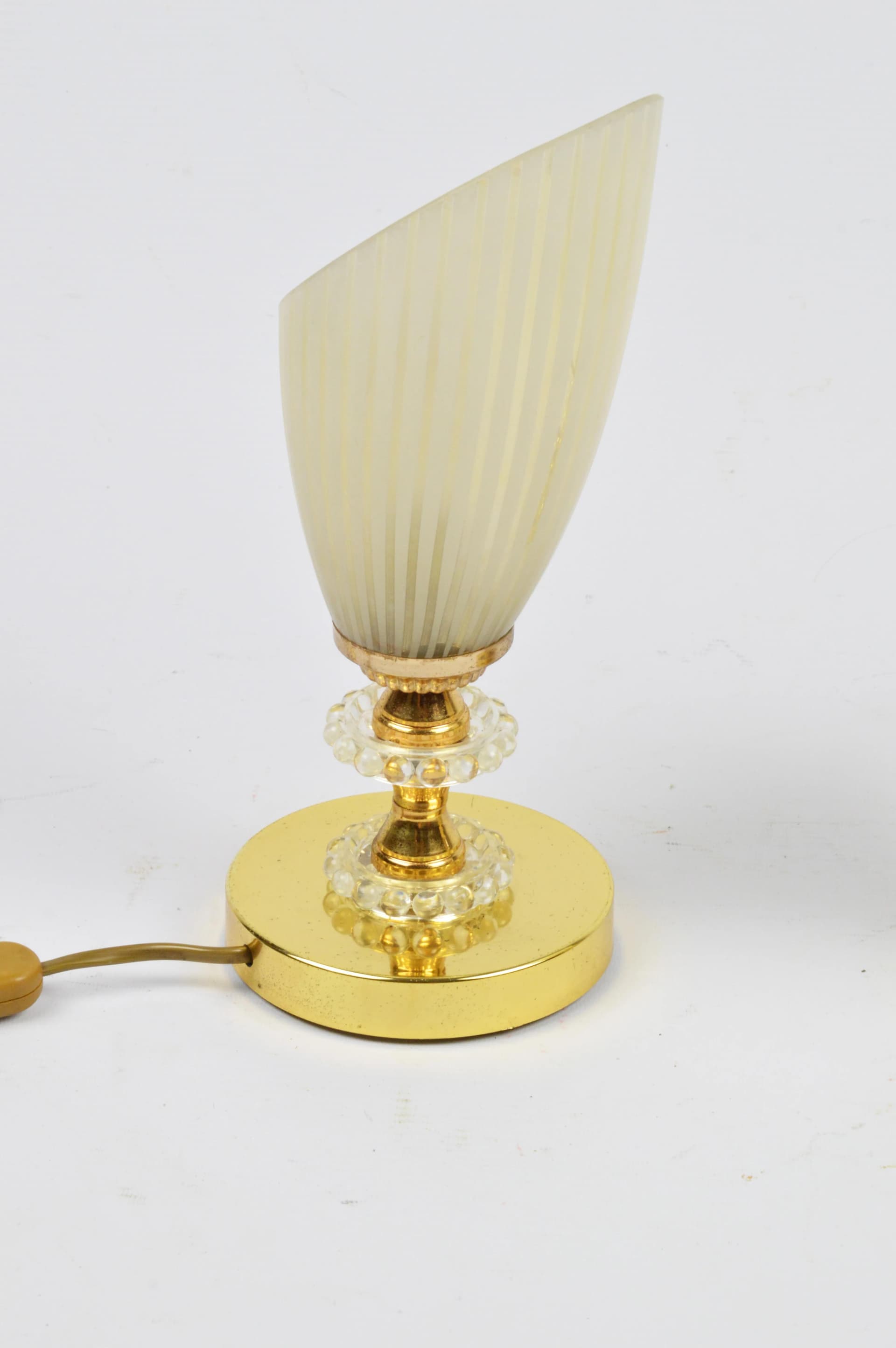 Para lampek stołowych, złoty, metal szkło, Polska, lata 80. - 85995