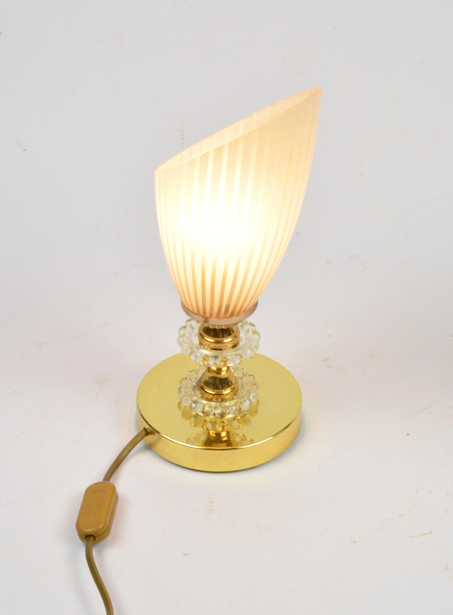 Para lampek stołowych, złoty, metal szkło, Polska, lata 80. - 85994