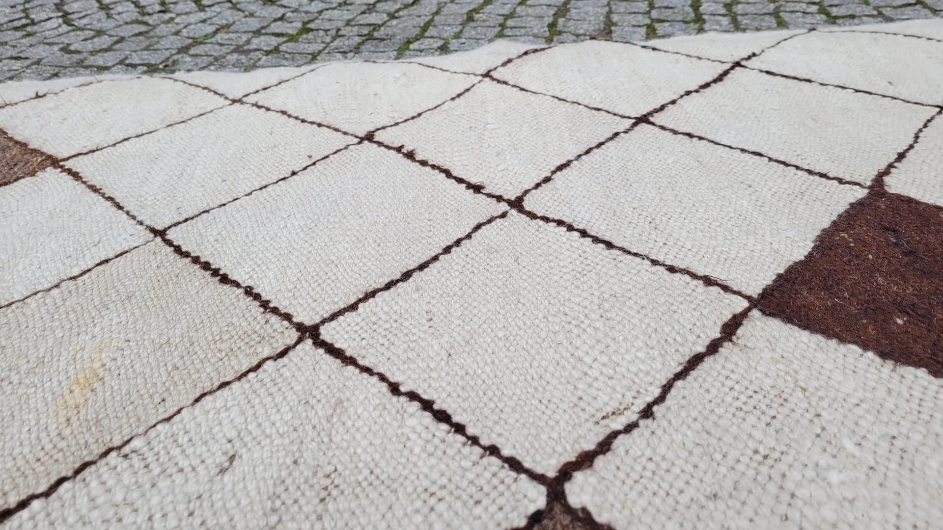 Dywan kilim, beżowy, wełna, Maroko - 88594