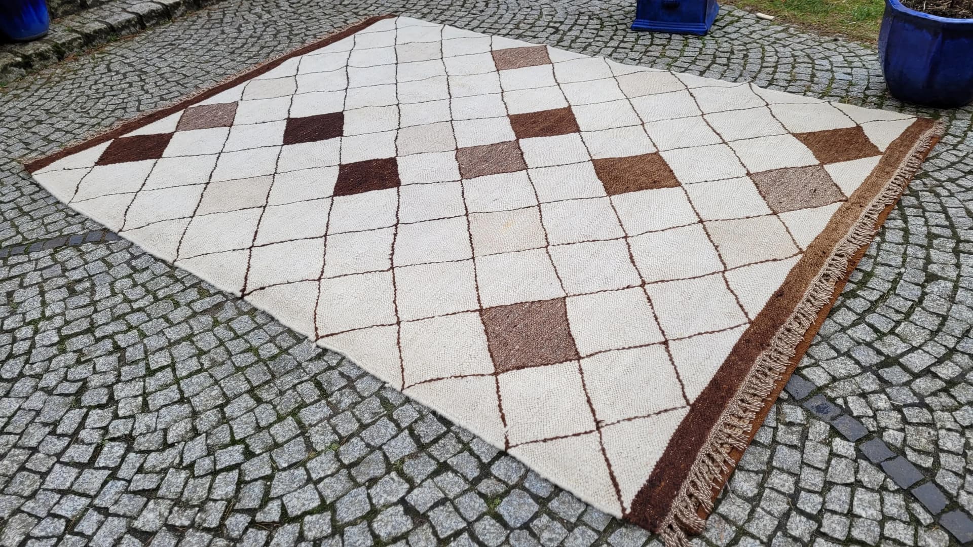 Dywan kilim, beżowy, wełna, Maroko - 88597