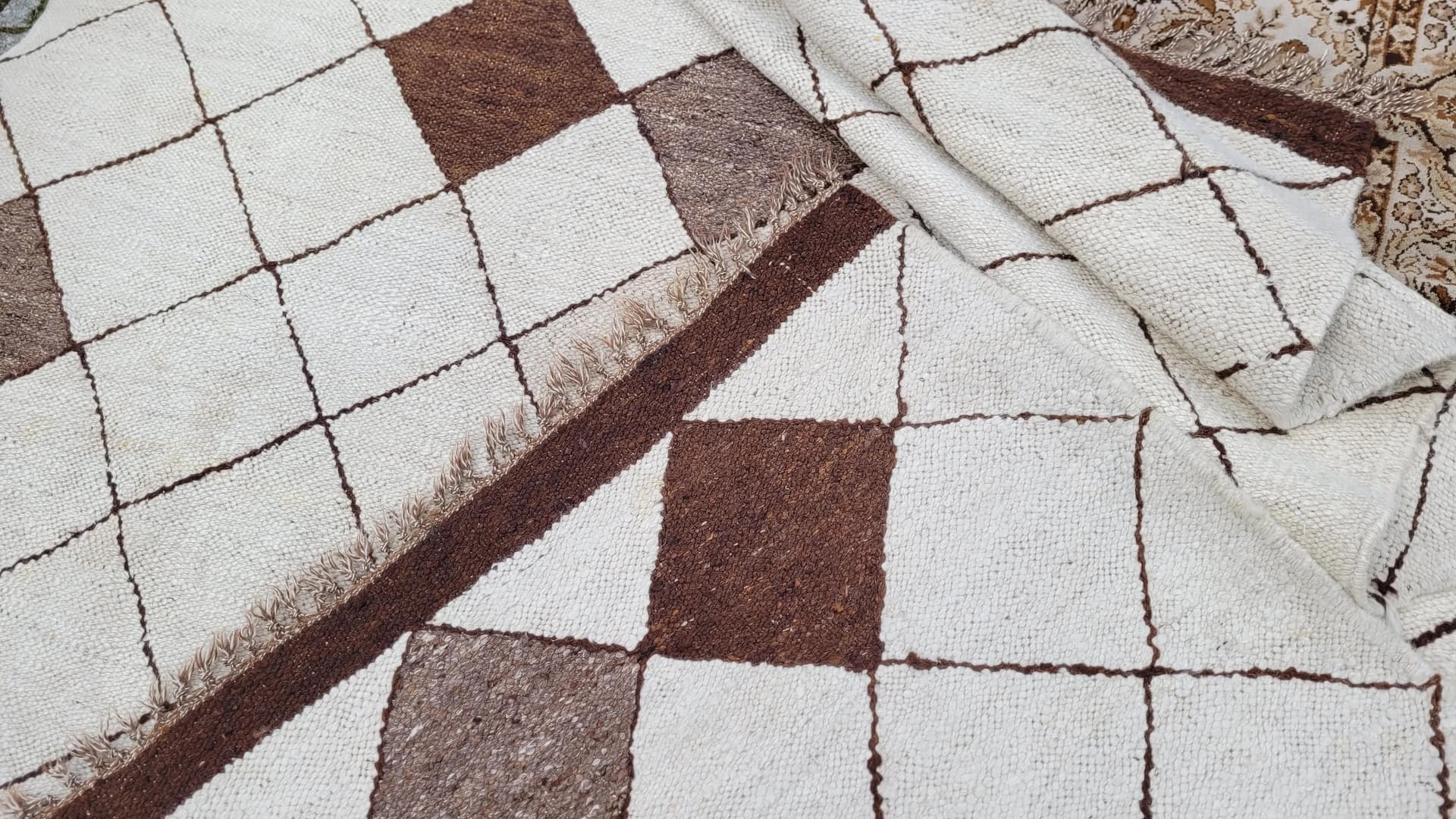 Dywan kilim, beżowy, wełna, Maroko - 88599