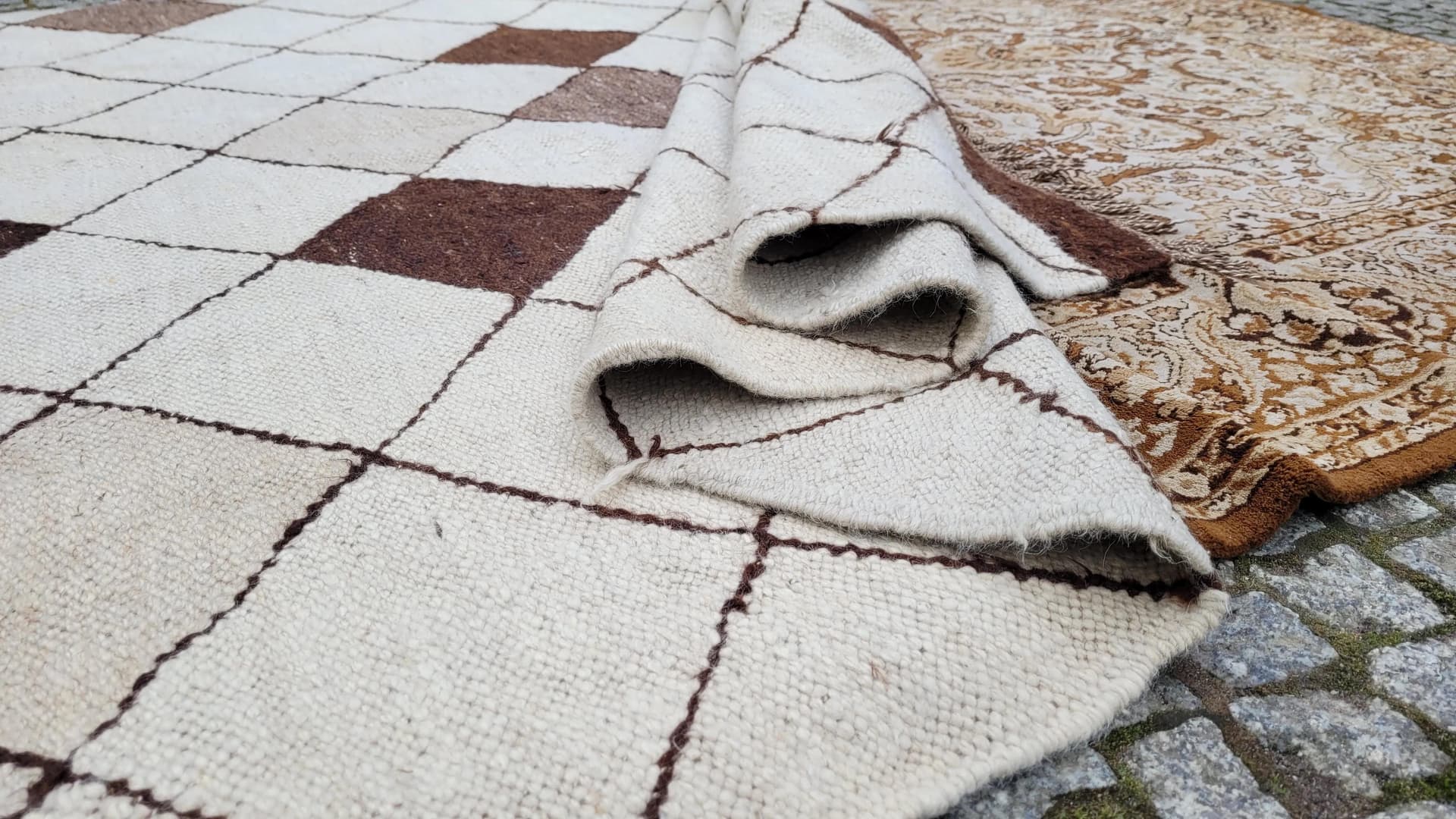 Dywan kilim, beżowy, wełna, Maroko - 88596