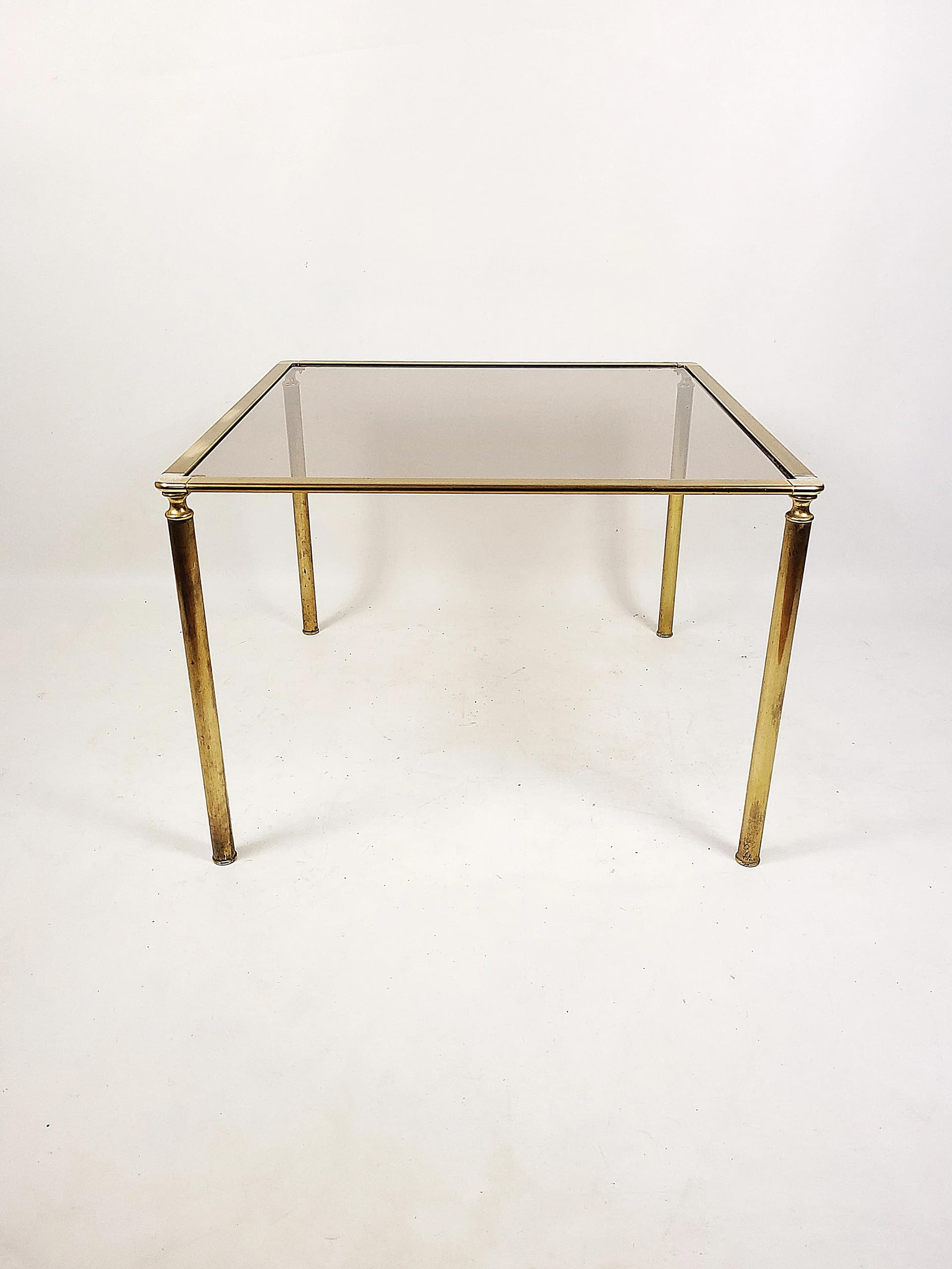 Stolik kawowy, mosiądz złoty, szkło przezroczyste, Polska, lata 70. - 85972