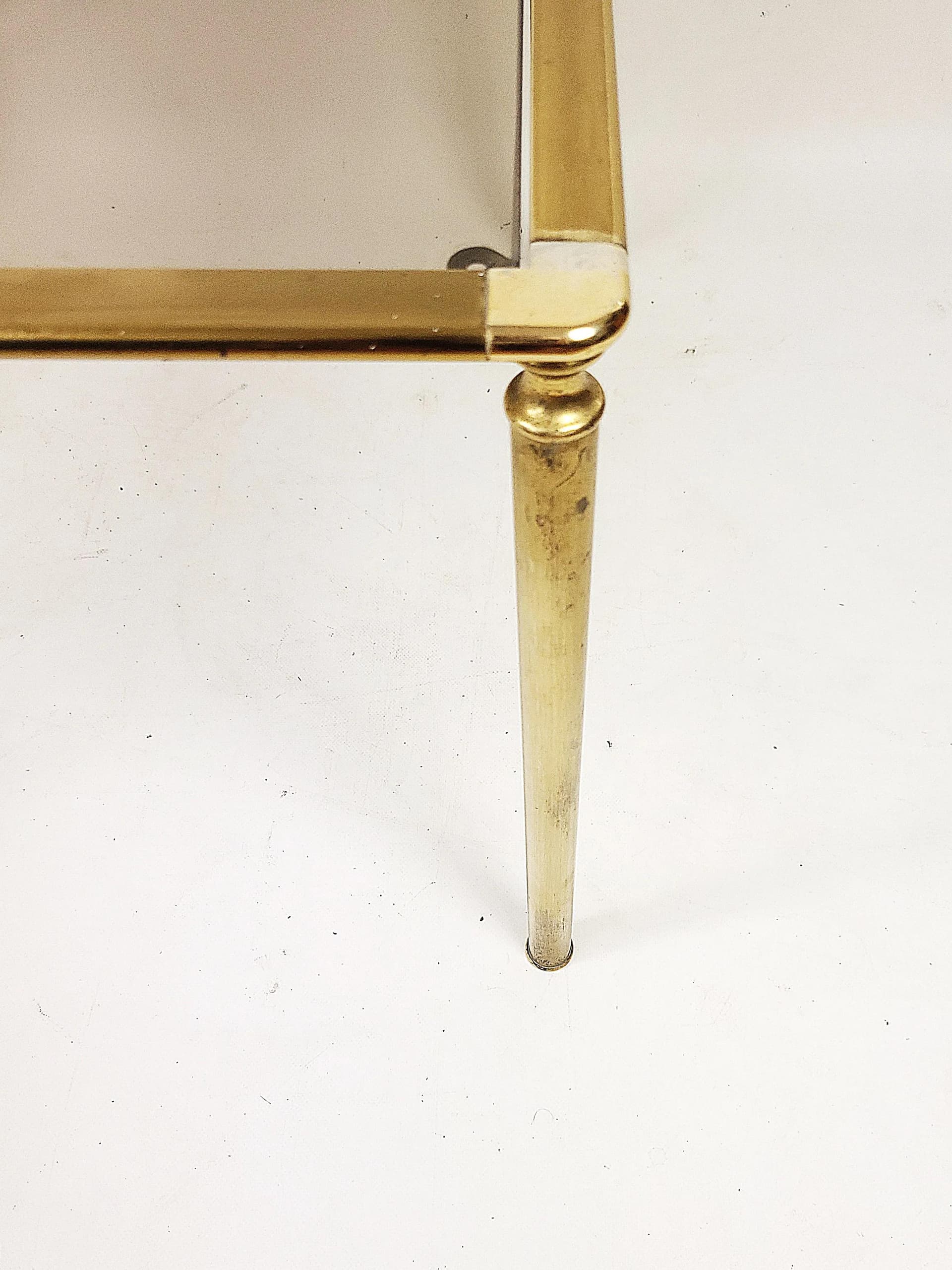 Stolik kawowy, mosiądz złoty, szkło przezroczyste, Polska, lata 70. - 85968