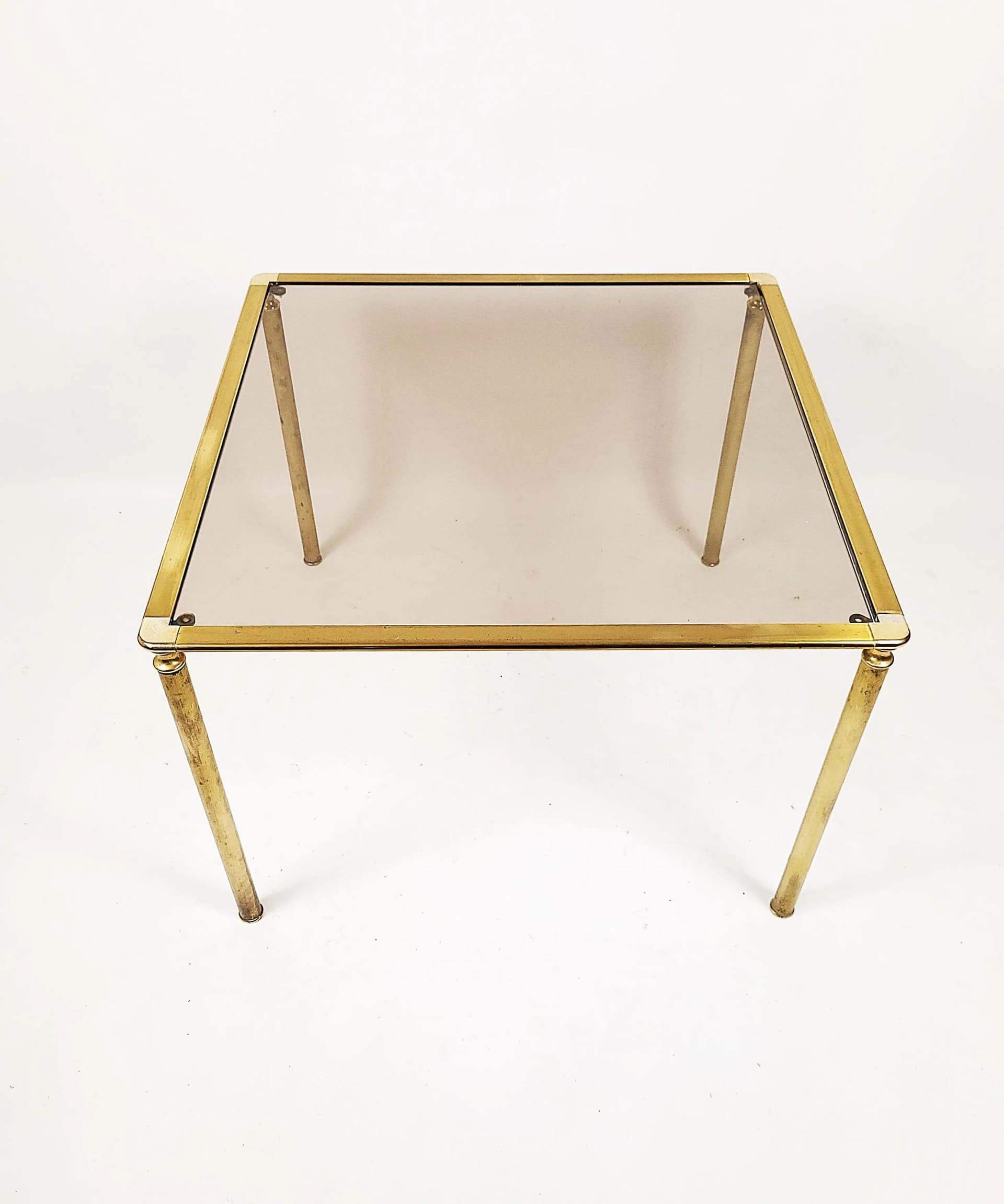 Stolik kawowy, mosiądz złoty, szkło przezroczyste, Polska, lata 70. - 85974