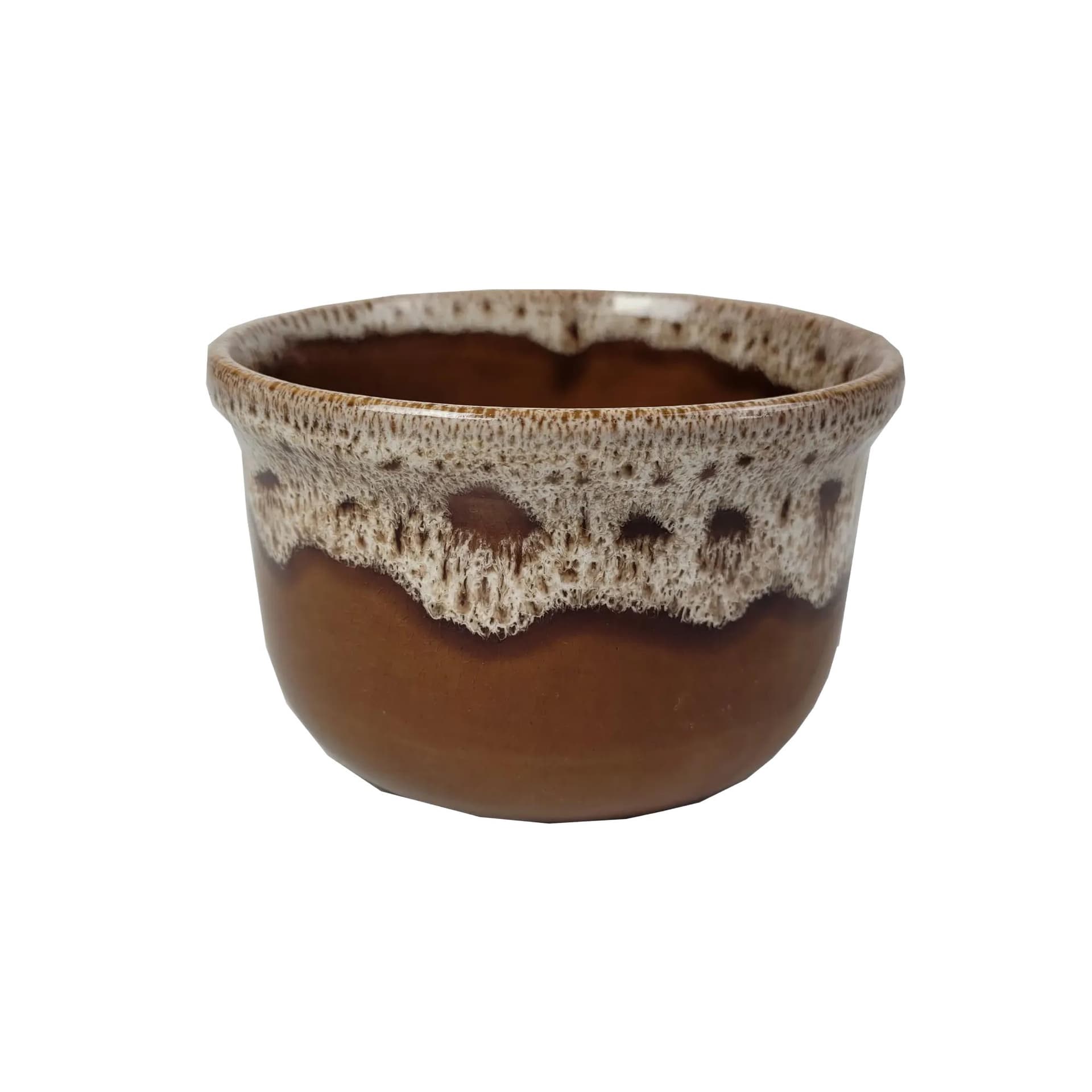 Doniczka fat lava, brązowy, beżowy, biały, ceramika, Niemcy, lata 70.