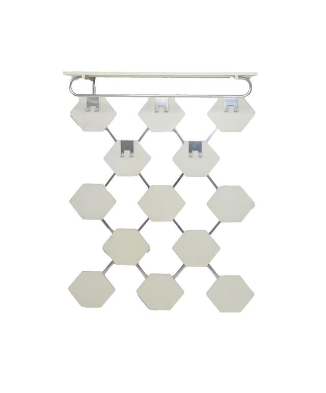 Wall-mounted coat rack, white, wood, aluminum, Poland, 1970s. - DIMENSION