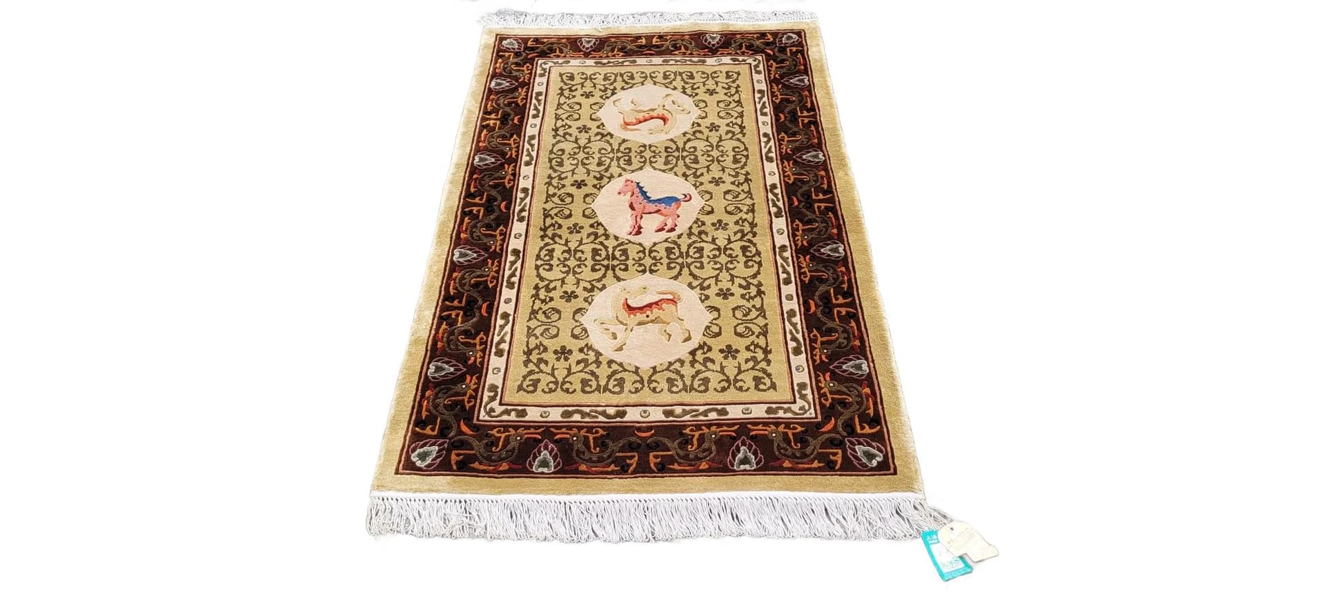 Dywan orientalny, beżowy, jedwab, Chiny, 125x235 cm