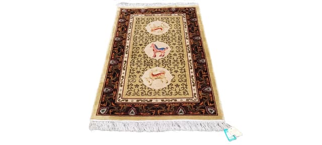 Dywan orientalny, beżowy, jedwab, Chiny, 125x235 cm - WYMIARY