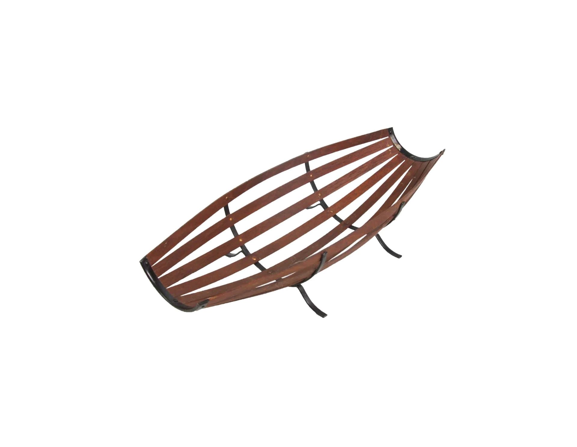 Fruit stand, brown wood, black metal, Poland, 1970s.