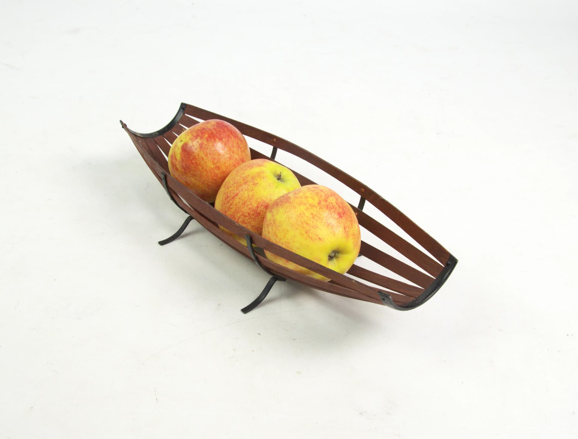 Fruit stand, brown wood, black metal, Poland, 1970s. - 85918