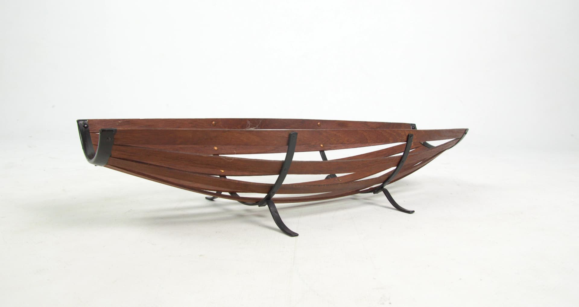 Fruit stand, brown wood, black metal, Poland, 1970s. - 85919