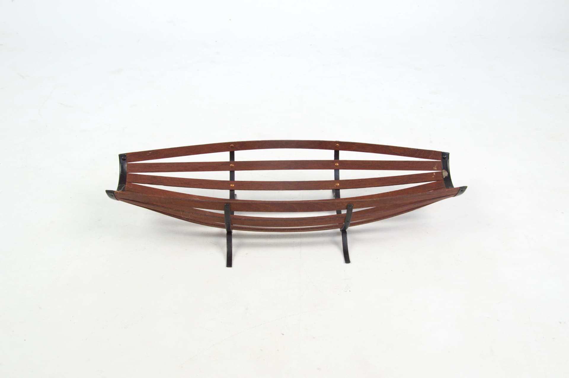 Fruit stand, brown wood, black metal, Poland, 1970s. - 85917