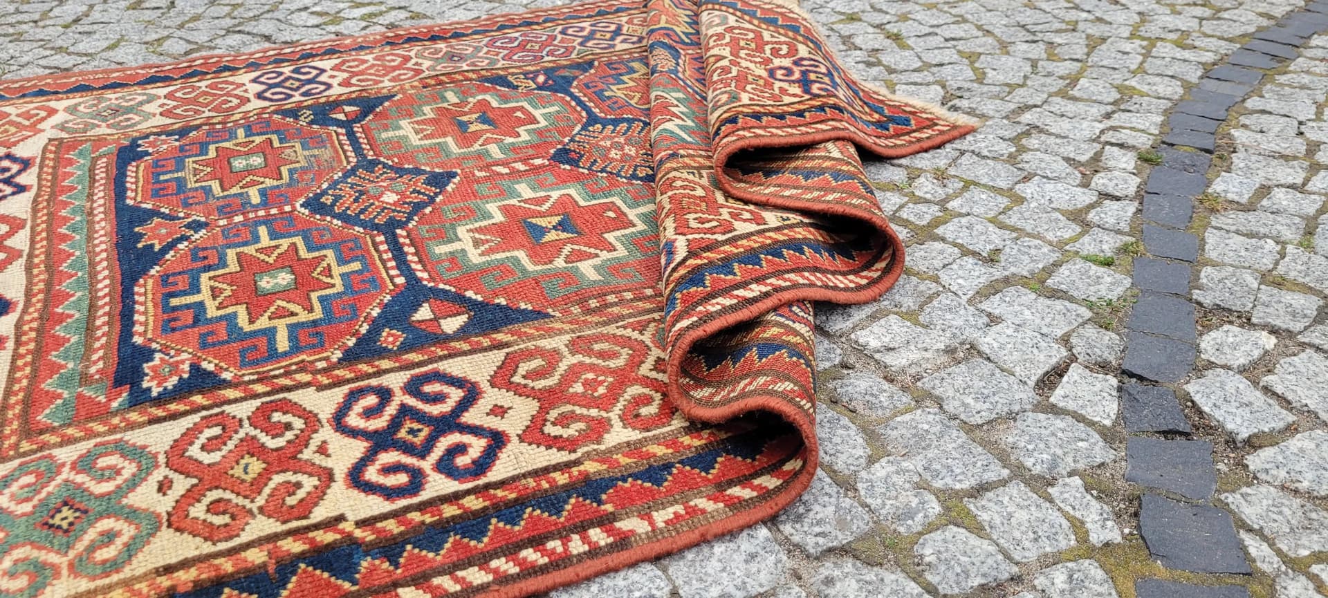 Rug Kazak, 232x122 cm, red, wool, Azerbaijan, 19th c. - 88494