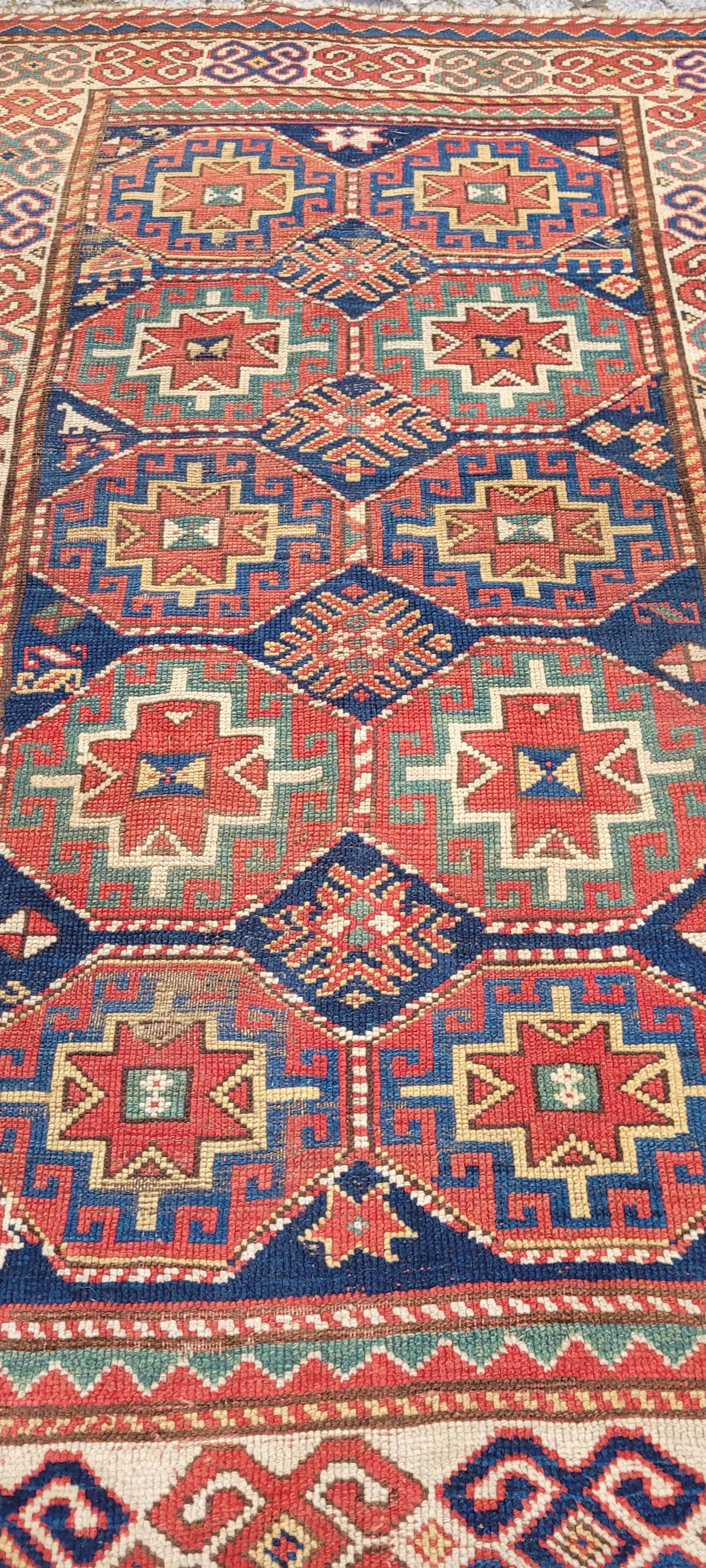 Rug Kazak, 232x122 cm, red, wool, Azerbaijan, 19th c. - 88496