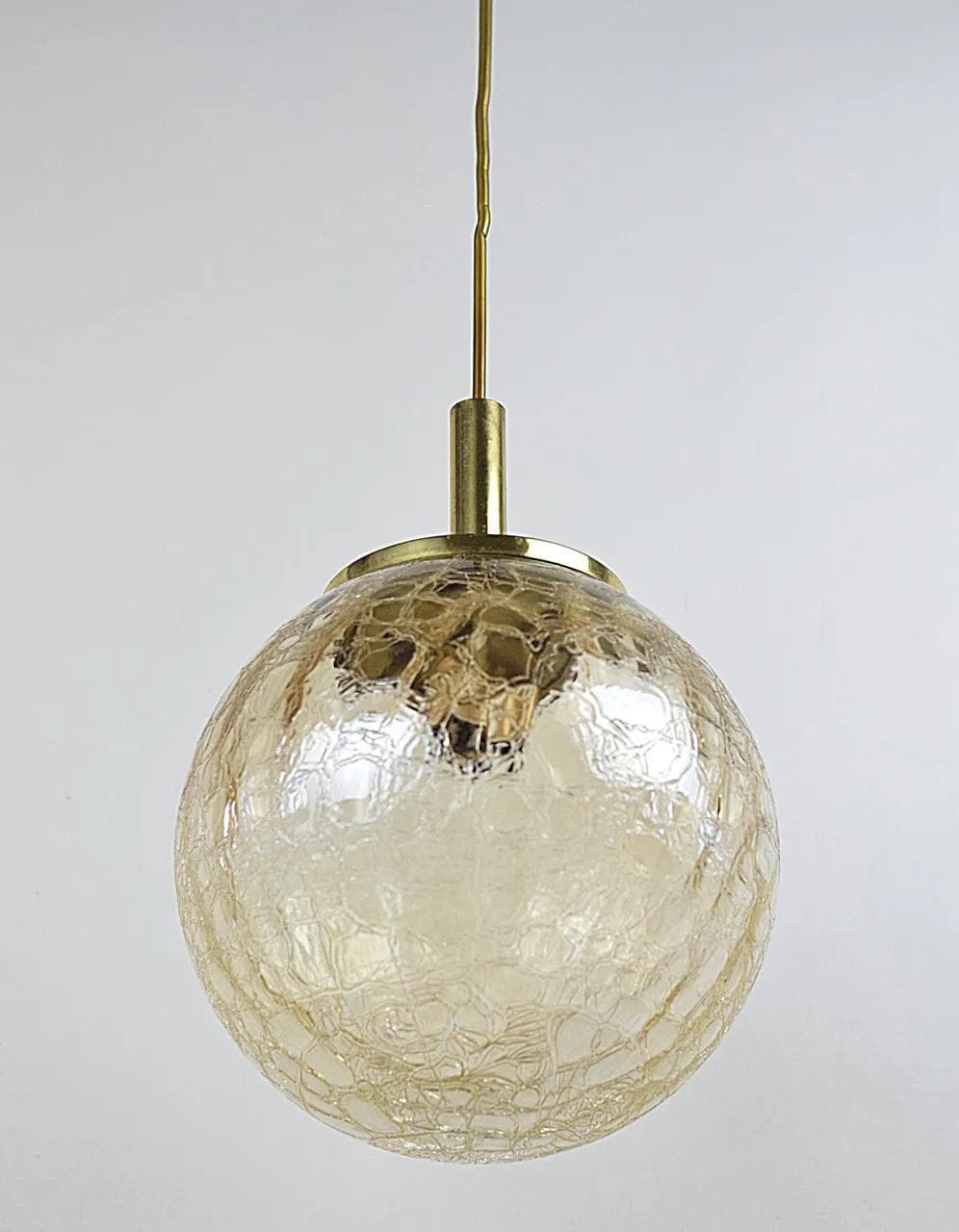 Lampa wisząca, szkło bursztynowe, mosiądz, Niemcy, lata 70. - 85907