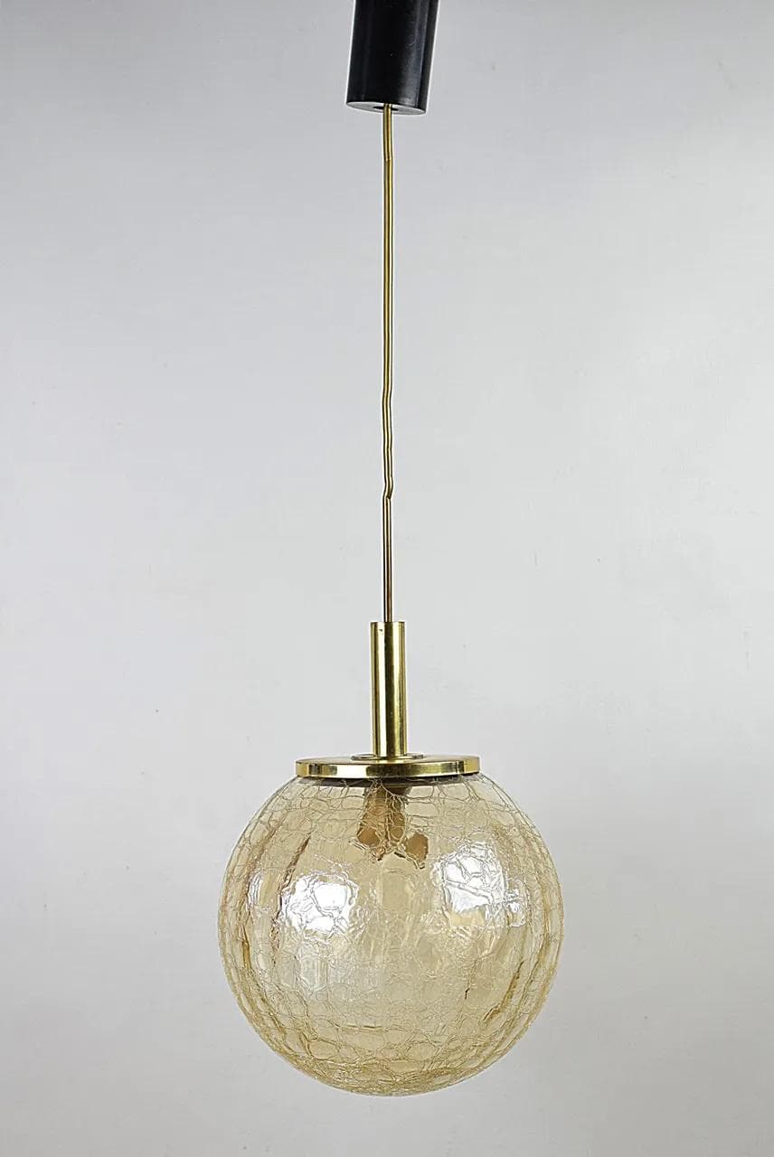Lampa wisząca, szkło bursztynowe, mosiądz, Niemcy, lata 70. - 85905