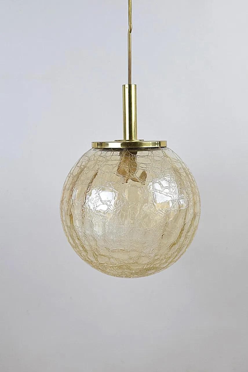 Lampa wisząca, szkło bursztynowe, mosiądz, Niemcy, lata 70. - 85908