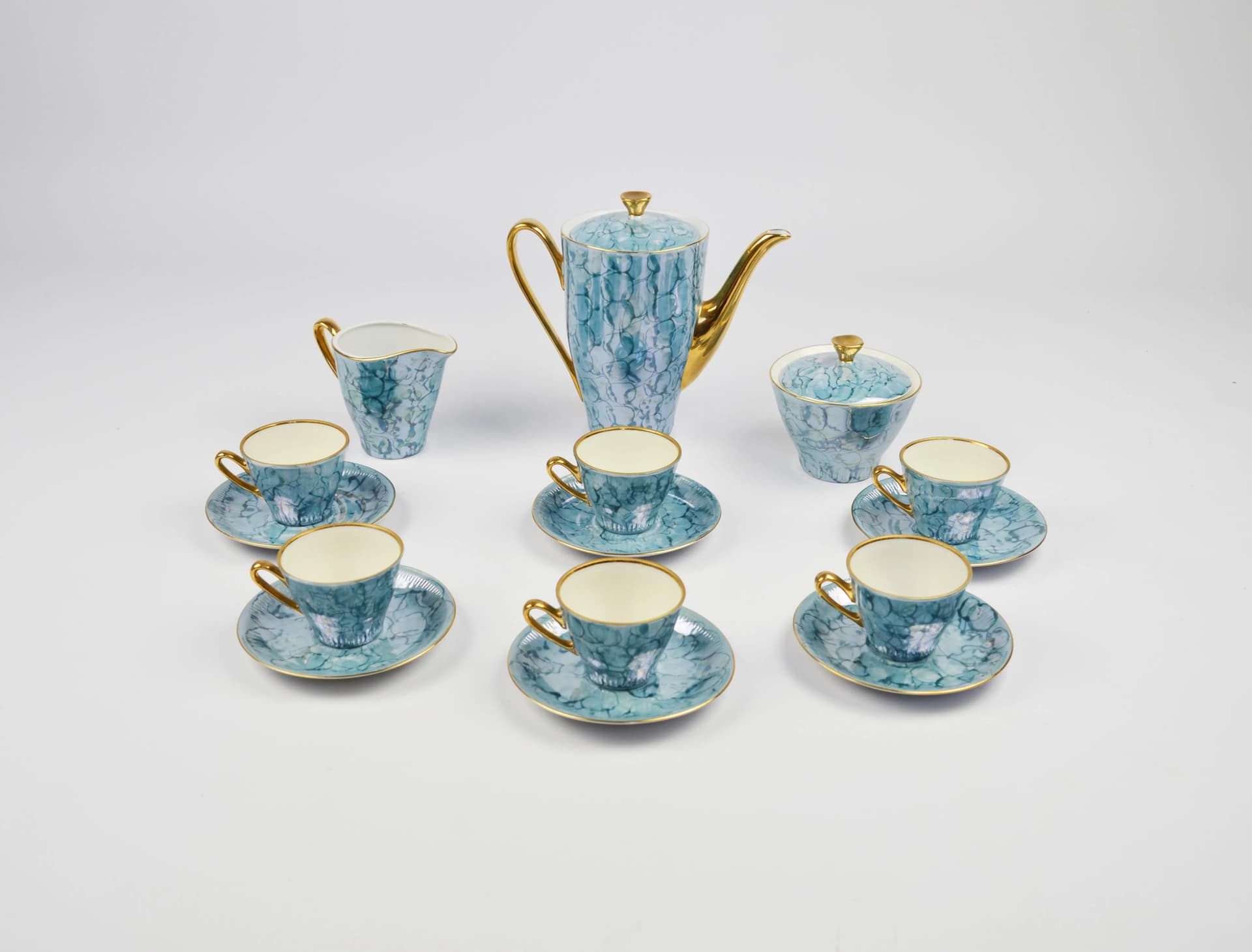 Serwis kawowy Carry, niebieski, porcelana, Włocławek, Polska, lata 70. - 85795