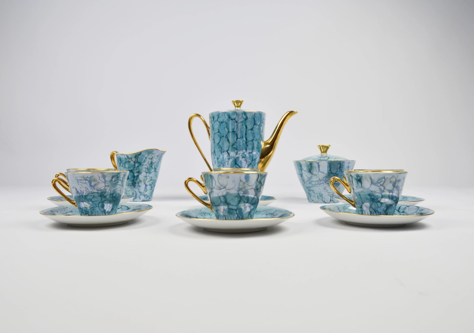 Serwis kawowy Carry, niebieski, porcelana, Włocławek, Polska, lata 70. - 85797