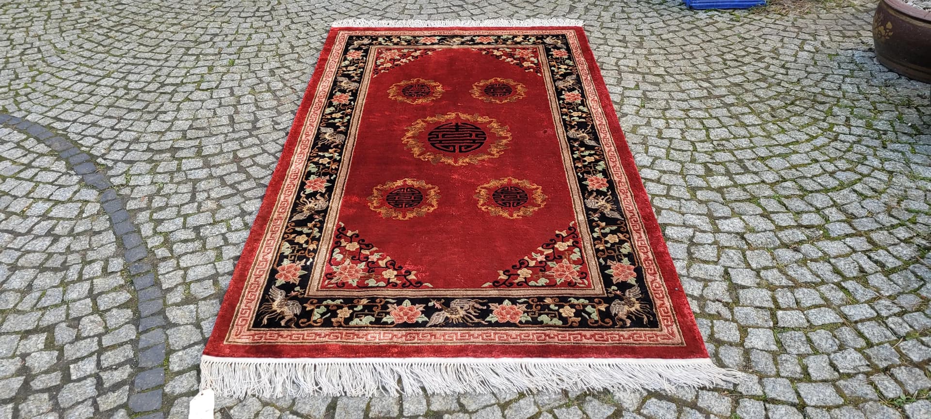 Dywan orientalny 230x124 cm, czerwony, jedwab, Chiny, lata 80. - 88406