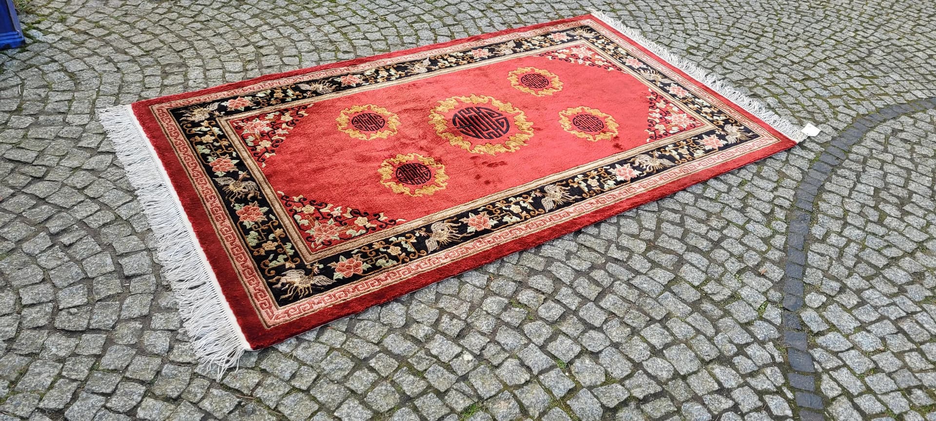 Dywan orientalny 230x124 cm, czerwony, jedwab, Chiny, lata 80. - 88403