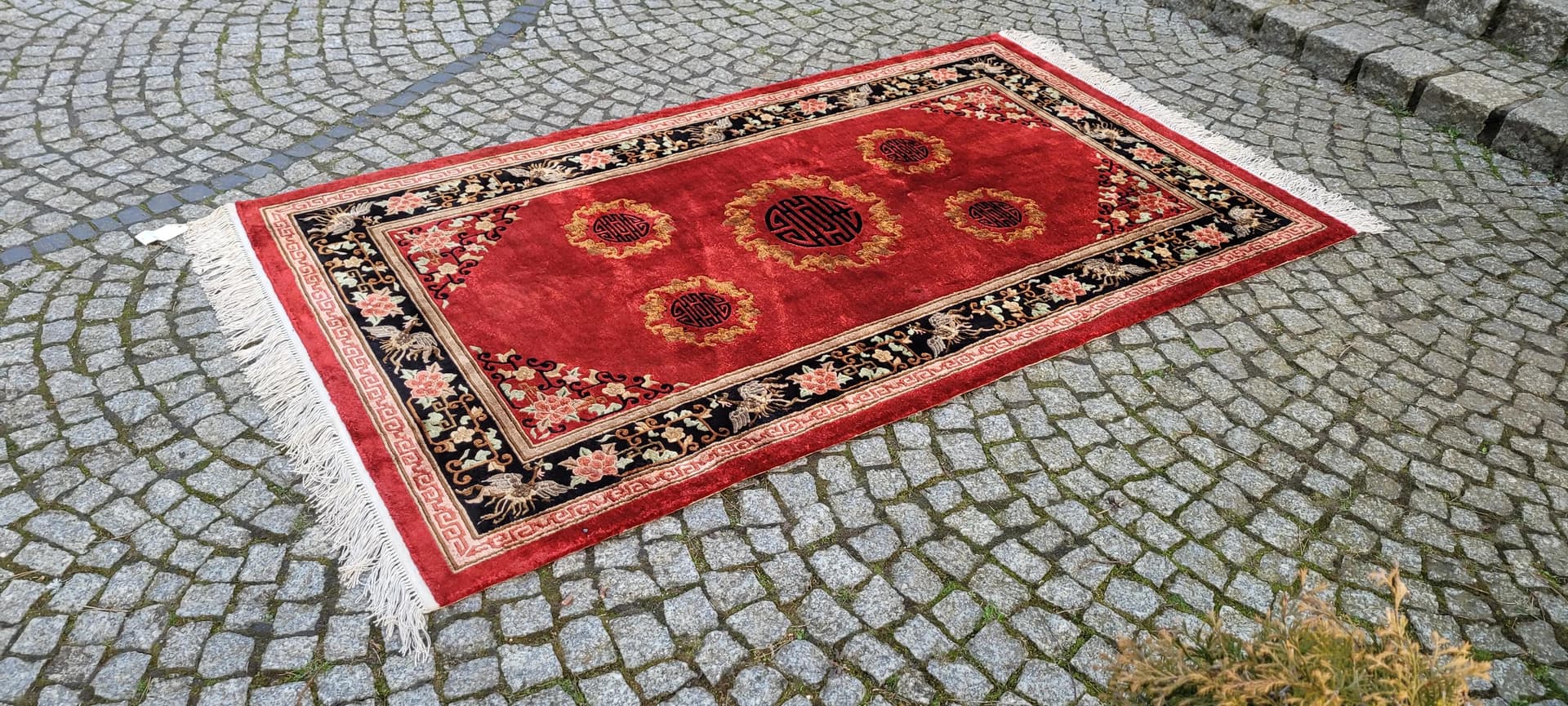 Dywan orientalny 230x124 cm, czerwony, jedwab, Chiny, lata 80. - 88405