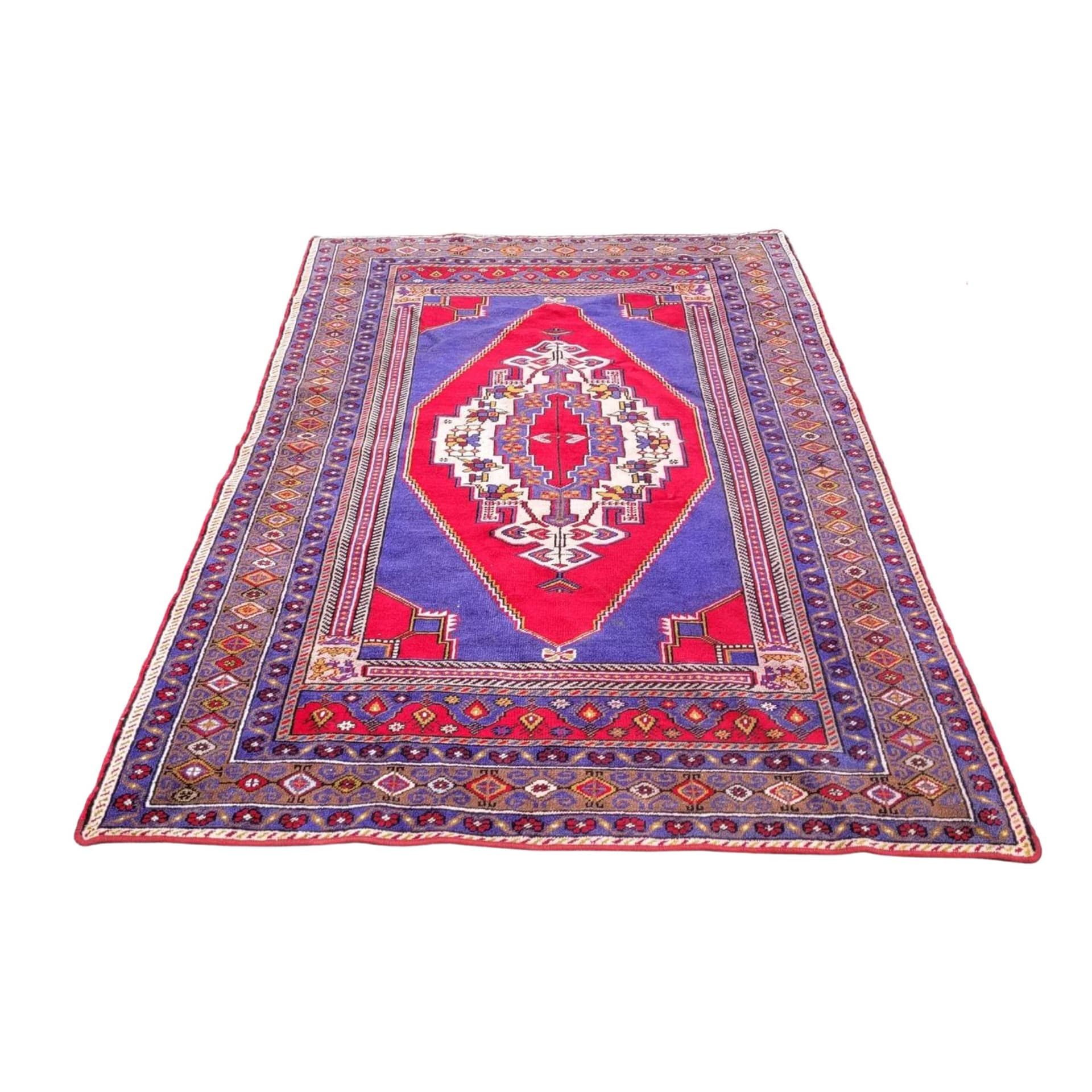 Dywan anatolijski 157x248cm, fioletowy, wełna, Turcja, lata 60.