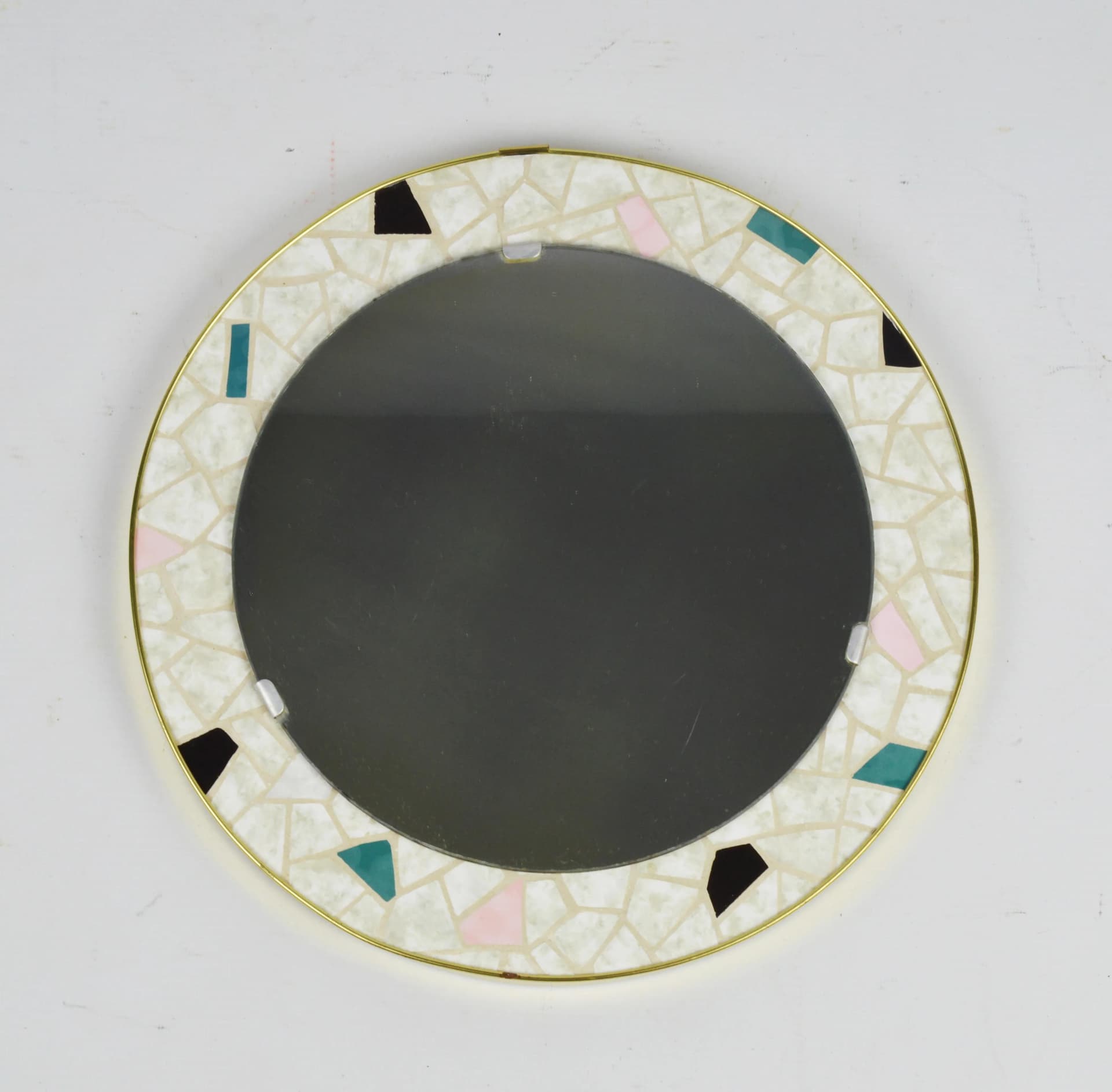 Wall Mirror Round, multicolor ceramic mosaic, Poland, 1970s - 85624
