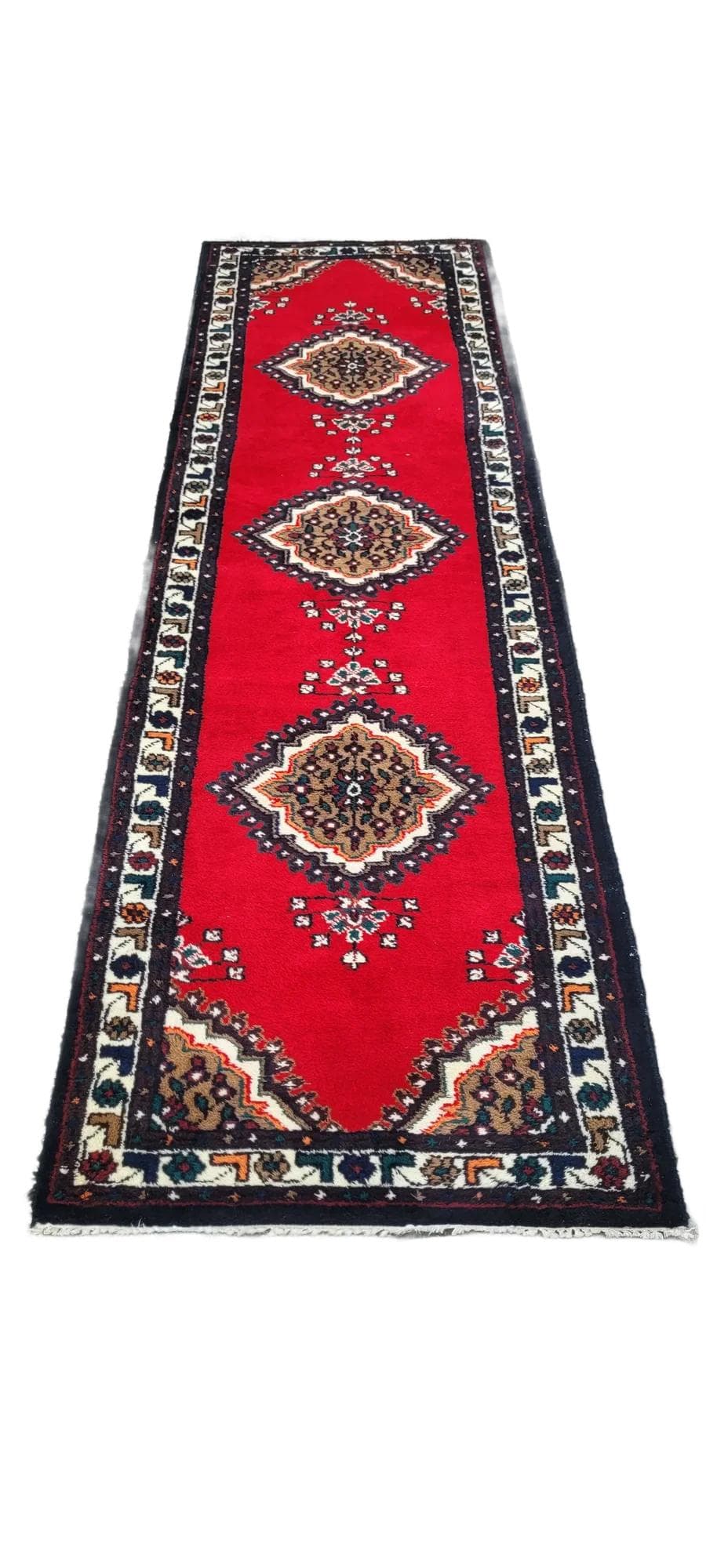 Chodnik Hamadan 95x340 cm, czerwony, wełna, Iran, lata 60.