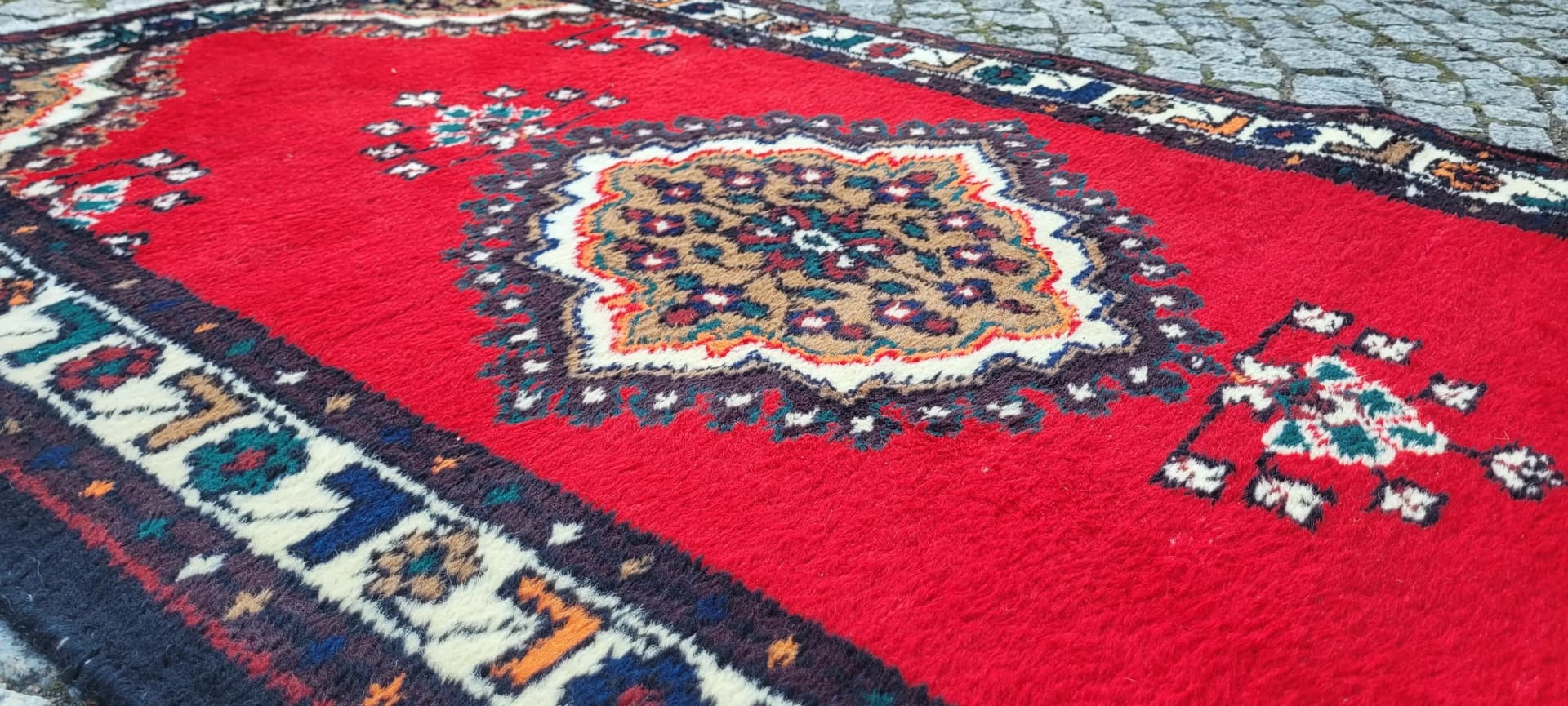 Chodnik Hamadan 95x340 cm, czerwony, wełna, Iran, lata 60. - 88328