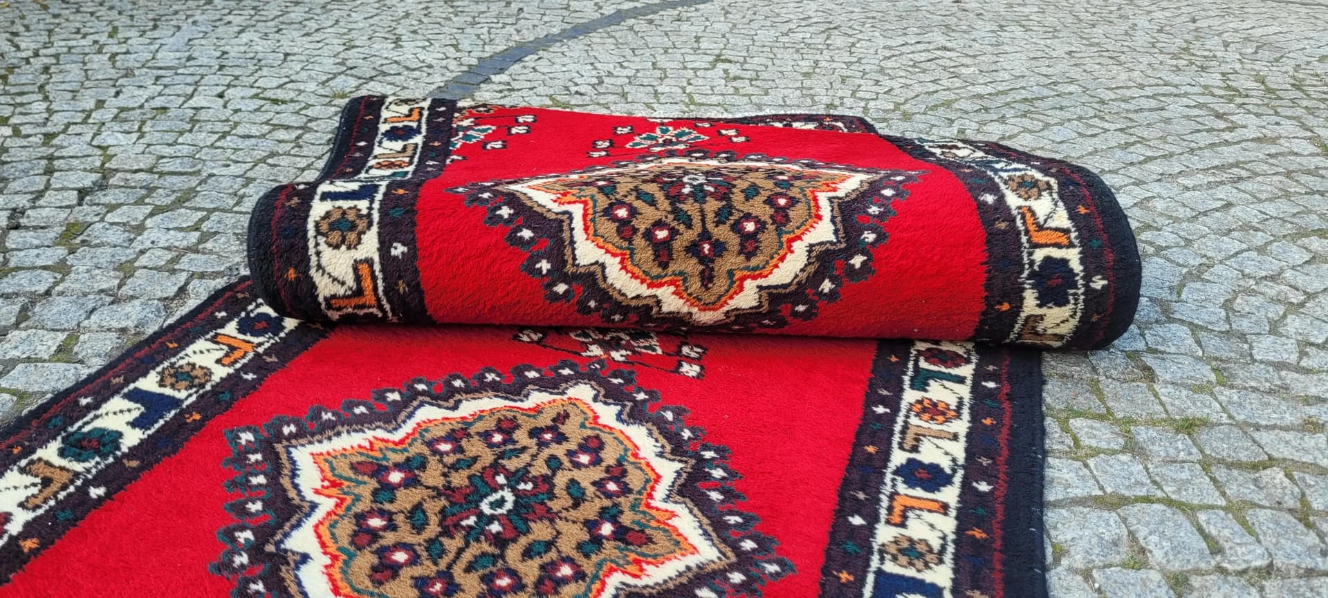 Chodnik Hamadan 95x340 cm, czerwony, wełna, Iran, lata 60. - 88330