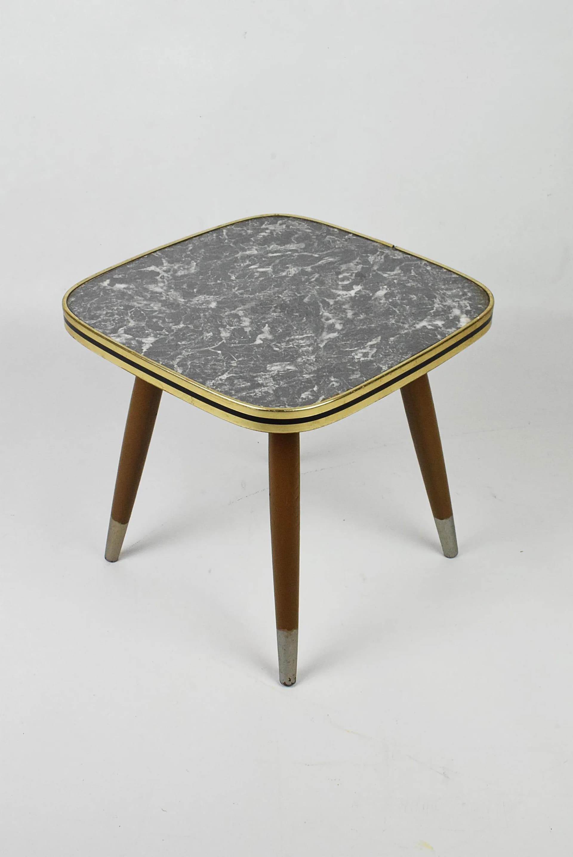 Plant stand, grey plastic top, brown wood legs, Poland, 1960s. - 85566