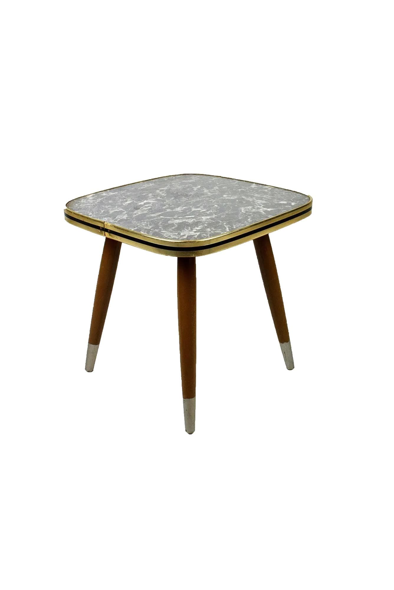 Plant stand, grey plastic top, brown wood legs, Poland, 1960s.