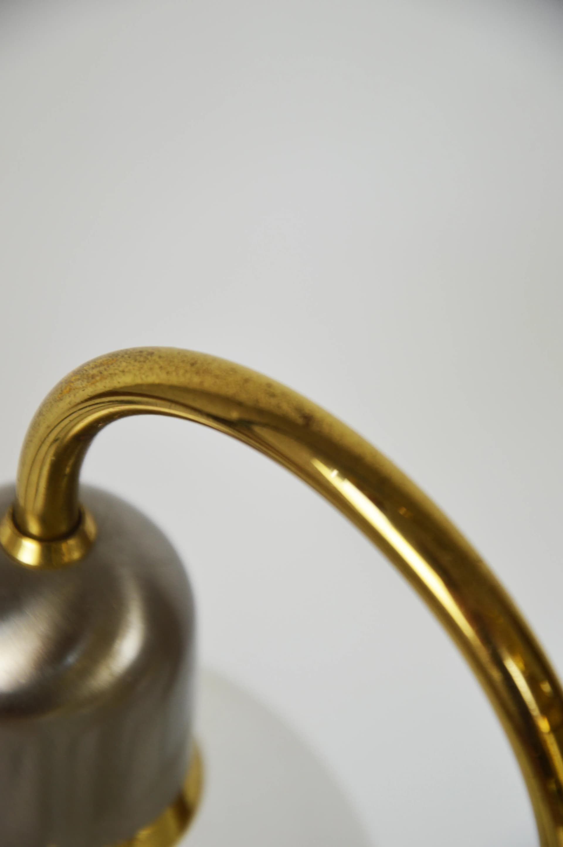 Żyrandol, srebrny, mosiądz złoty, szkło matowe, Polska, lata 80. - 85548