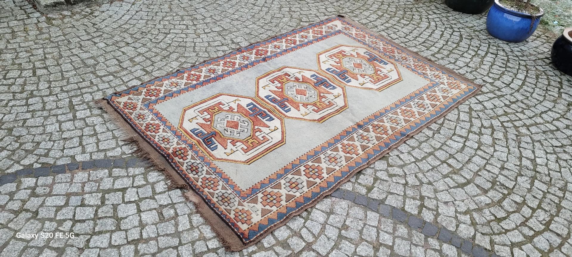 Dywan Kazak, 133x210 cm, beżowy, wełna, Turcja, lata 60. - 88294