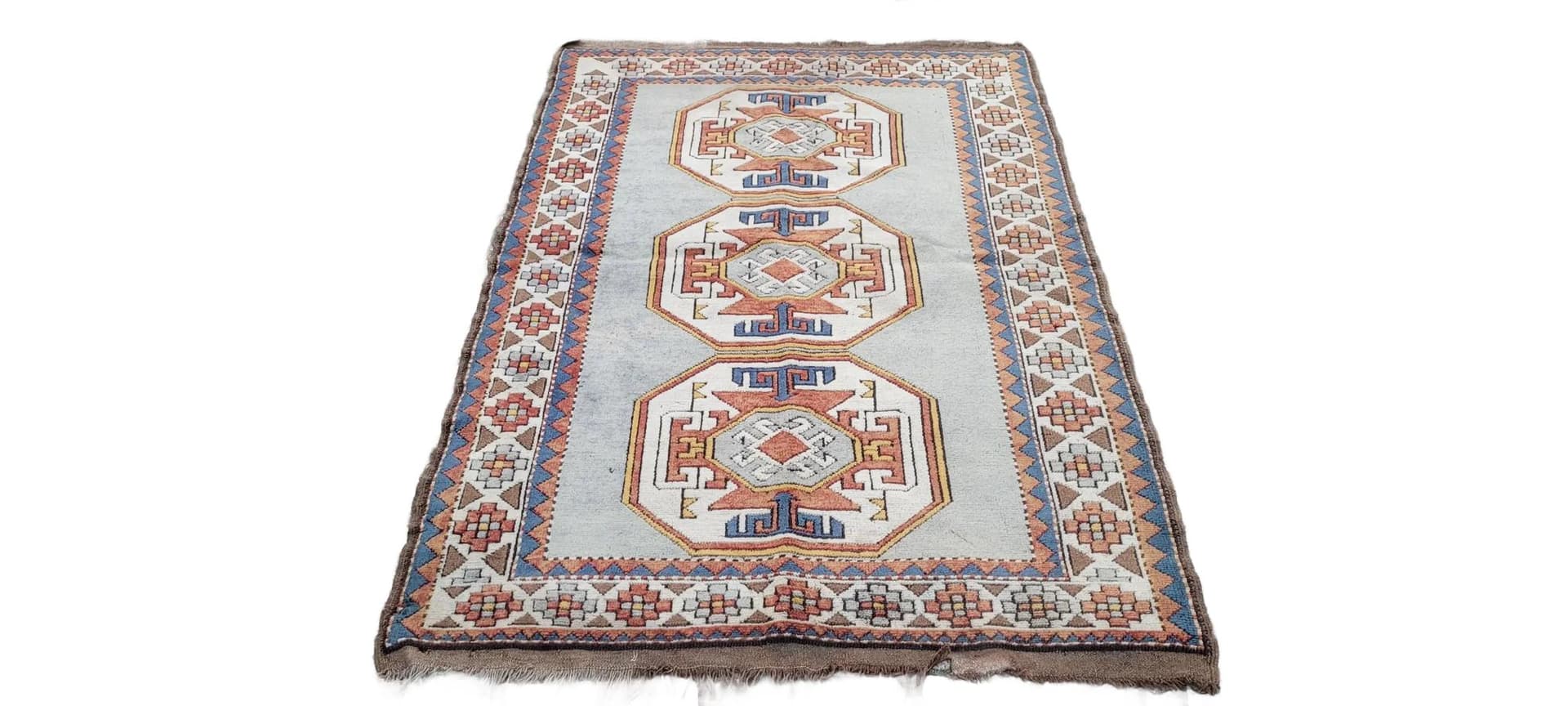 Dywan Kazak, 133x210 cm, beżowy, wełna, Turcja, lata 60.