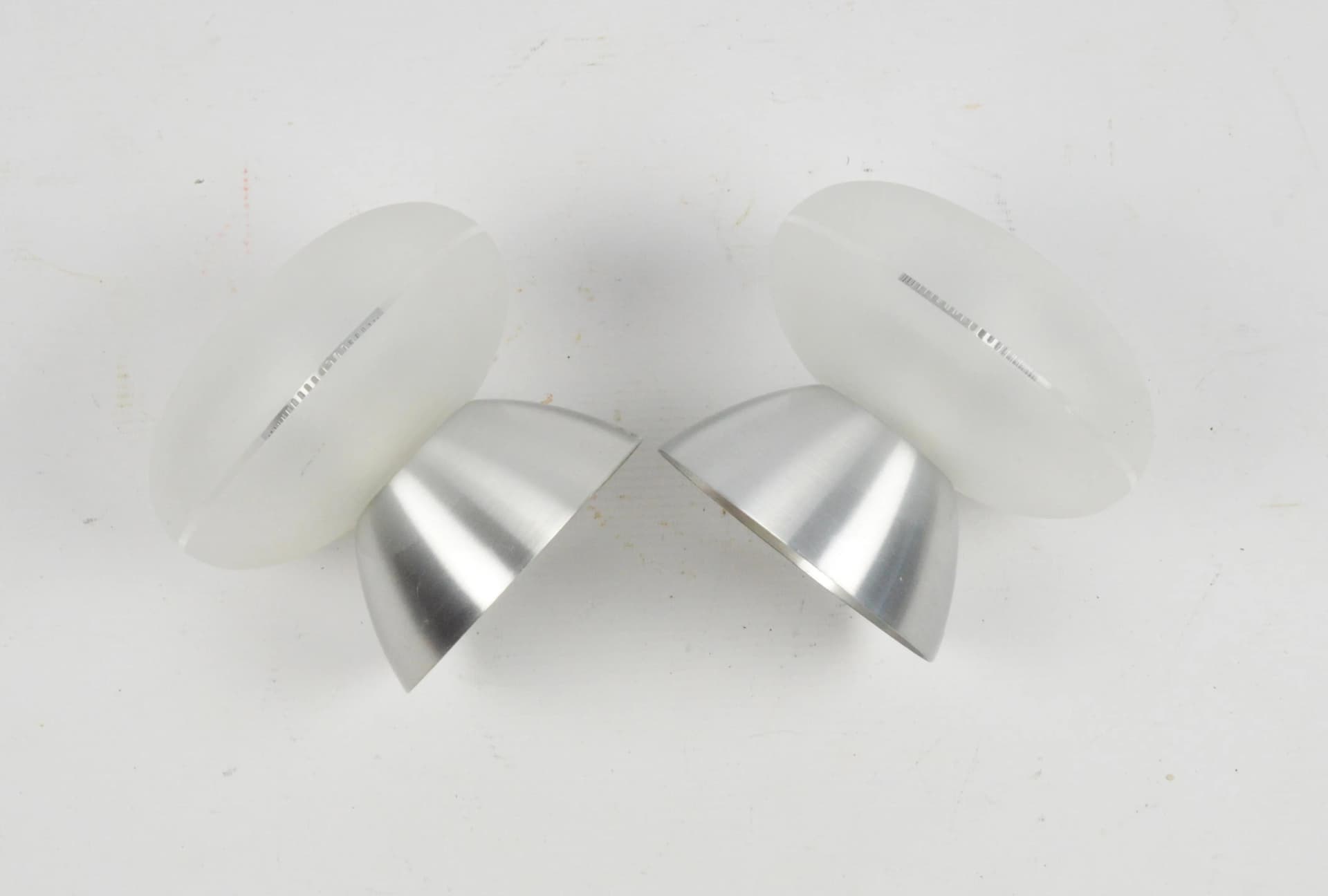 Pair of ceiling lamps, milky white glass, steel, Belid, Sweden, 1980s. - 85524