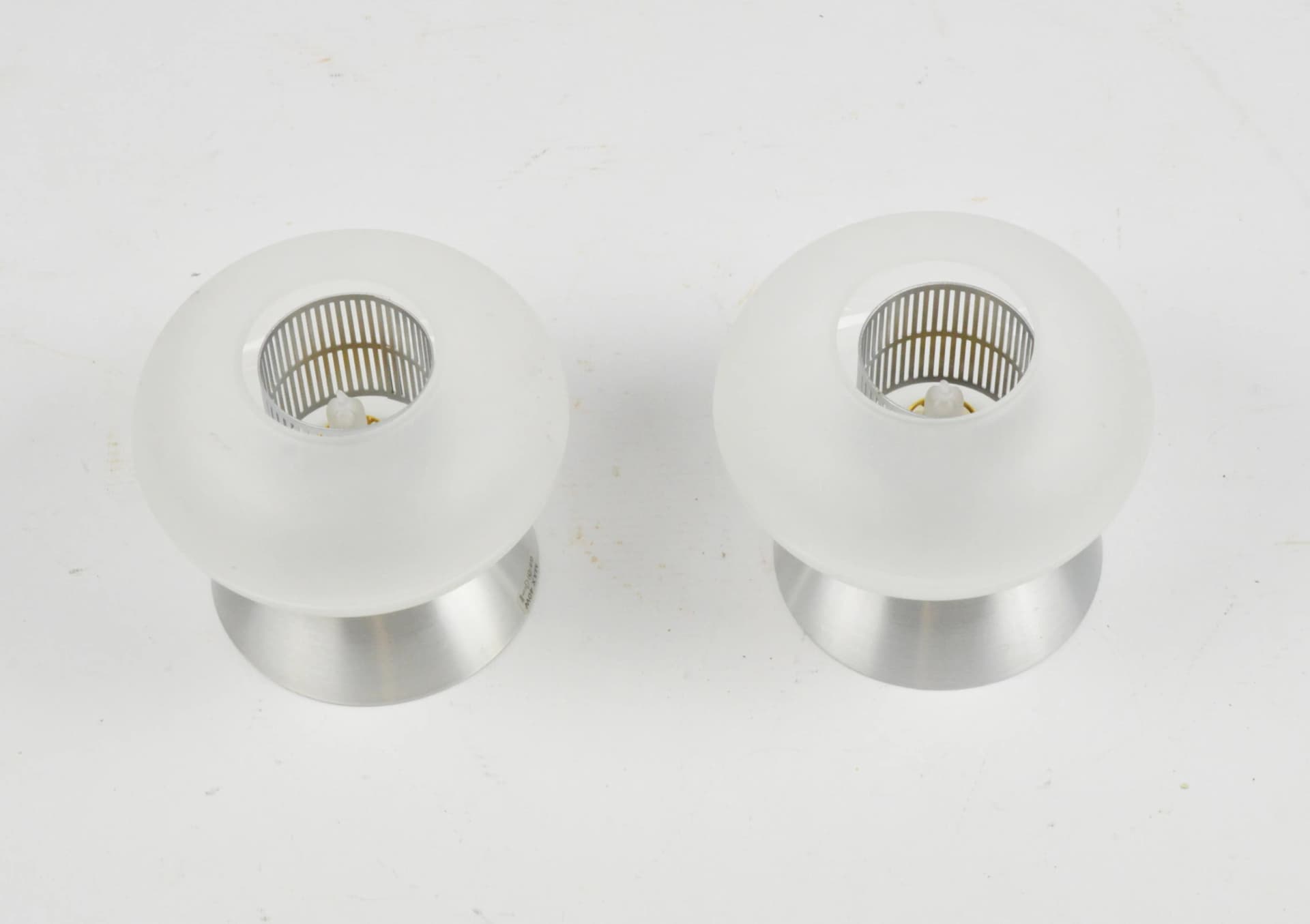 Pair of ceiling lamps, milky white glass, steel, Belid, Sweden, 1980s. - 85527