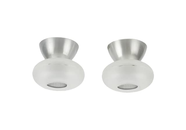 Pair of ceiling lamps, milky white glass, steel, Belid, Sweden, 1980s. - DIMENSION