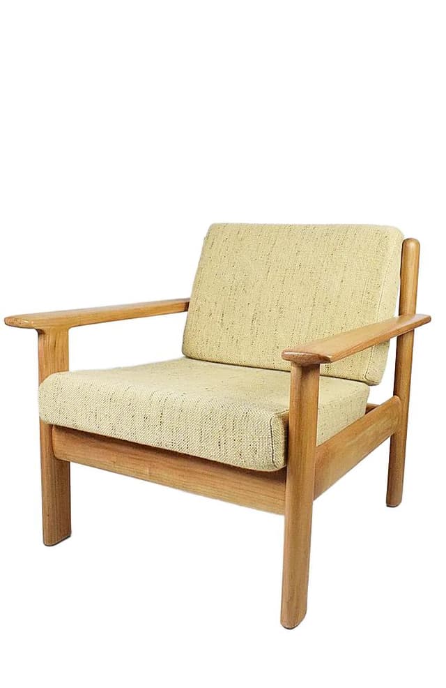 Fotel klubowy, wełna beżowa, drewno tekowe, proj. W. Knoll, Niemcy, lata 70. - WYMIARY