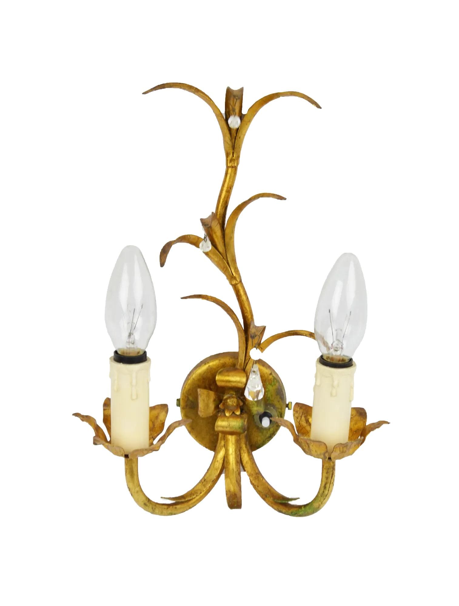Wall sconce floral, golden metal, Poland, 1970s