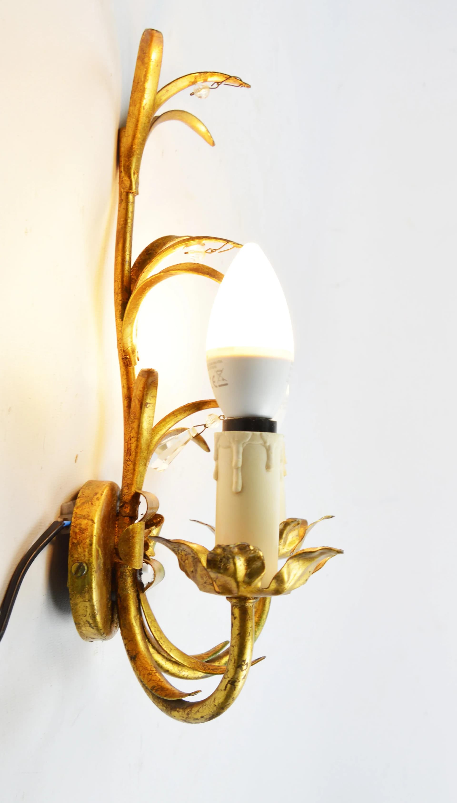 Wall sconce floral, golden metal, Poland, 1970s - 85494