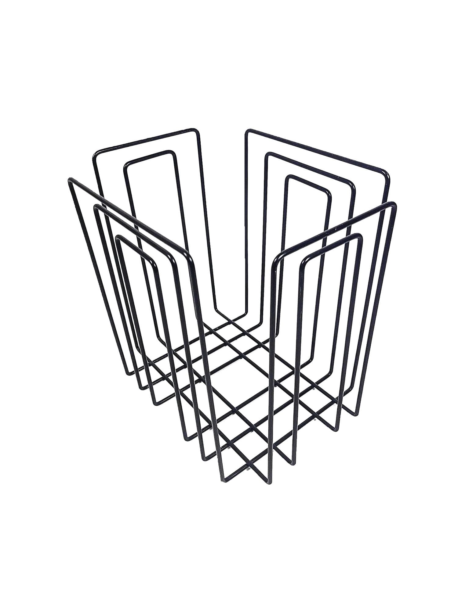 Magazine Rack TMP, black metal, by W. Glaeser, Switzerland, 1980s.