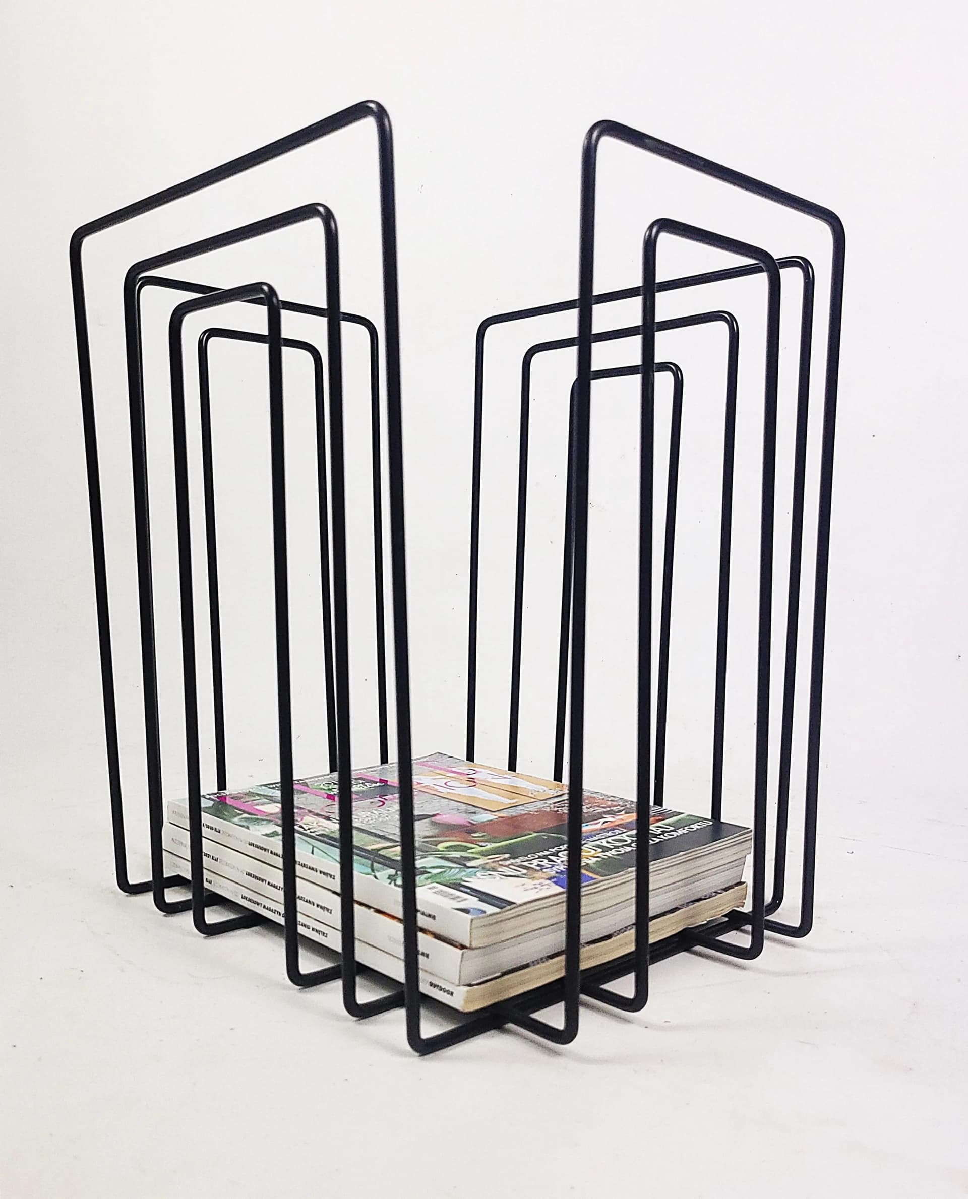 Magazine Rack TMP, black metal, by W. Glaeser, Switzerland, 1980s. - 85444