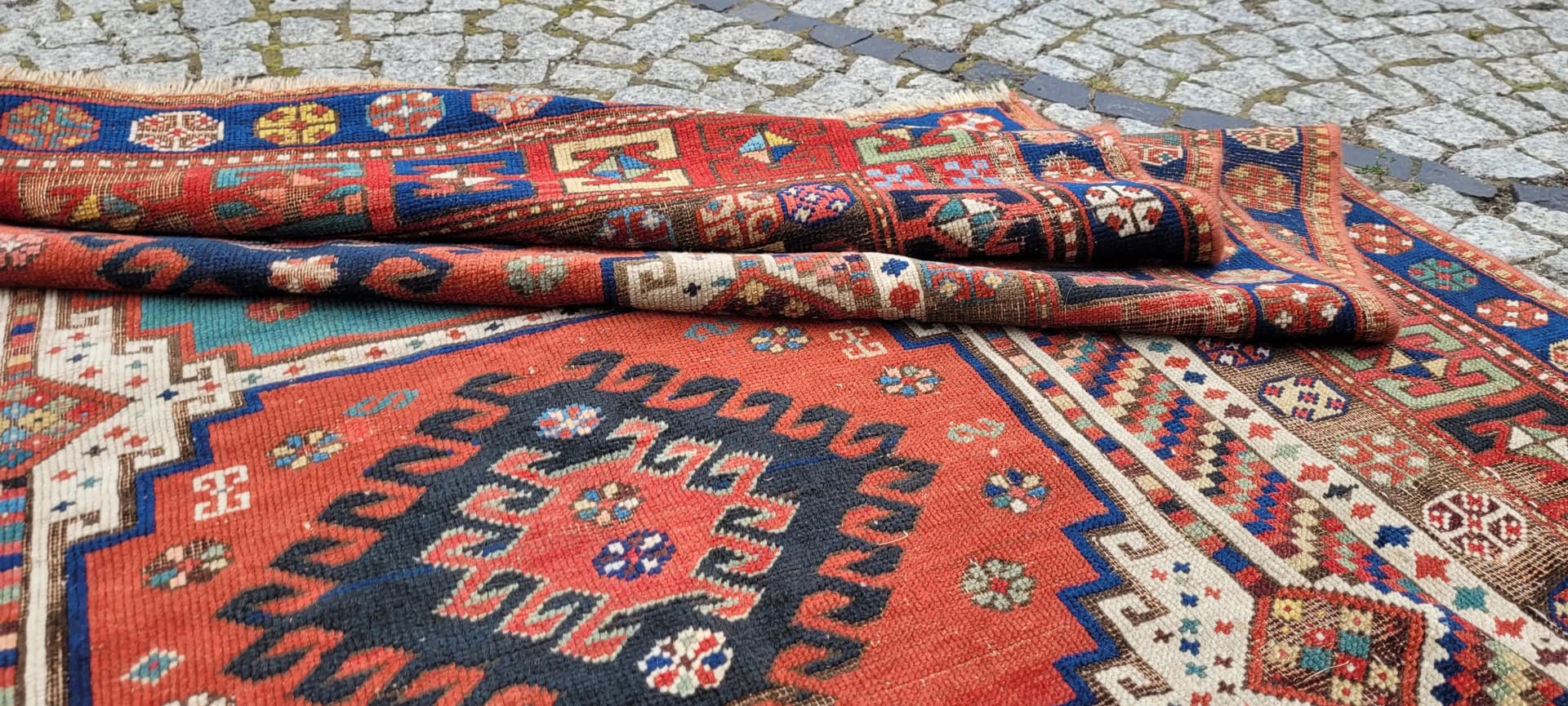 Dywan Kazak, 150x247 cm, multikolor, wełna, Azerbejdżan, XIX w. - 88185