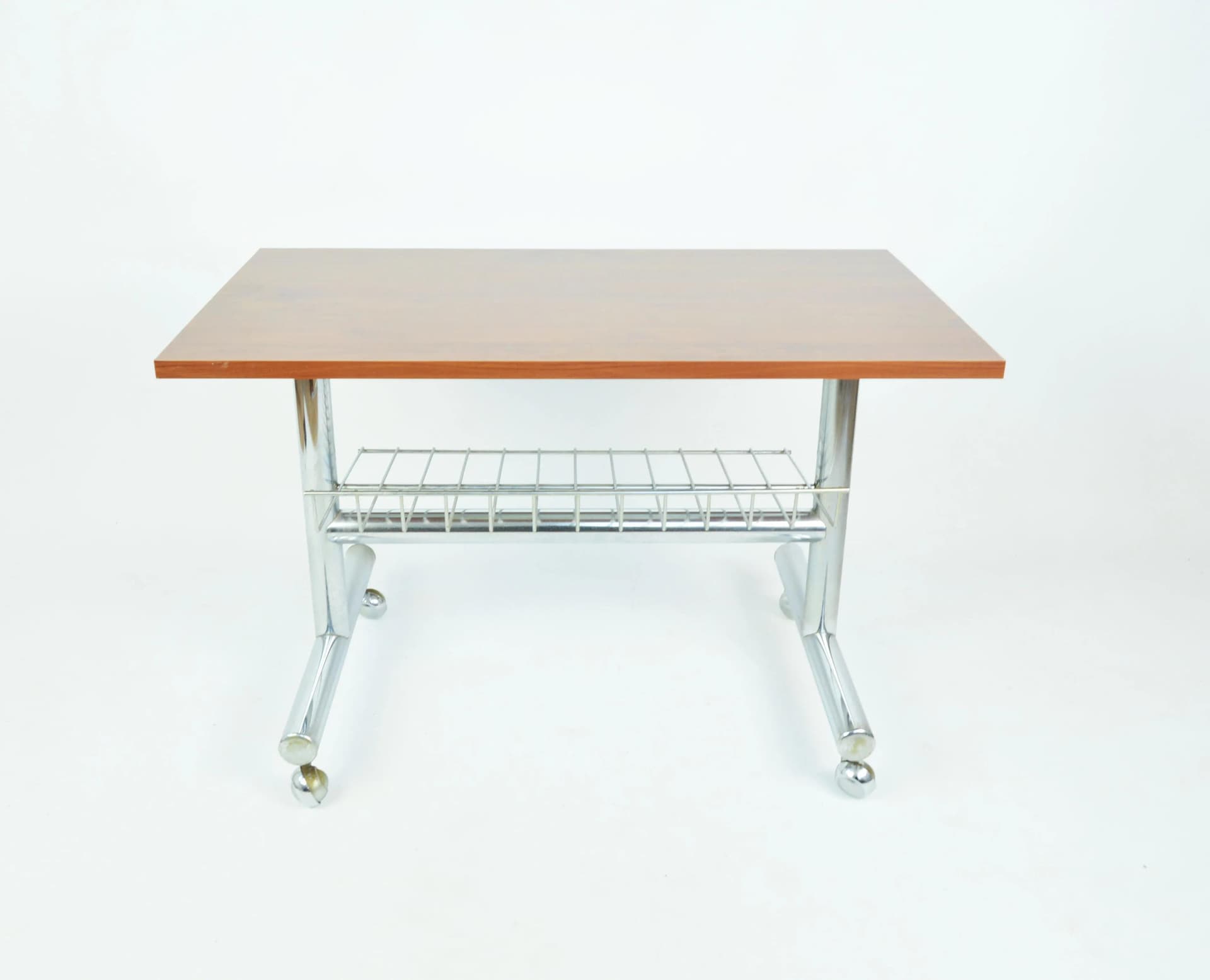 Stolik kawowy, brązowy, drewno chrom, Polska, lata 70. - 85356